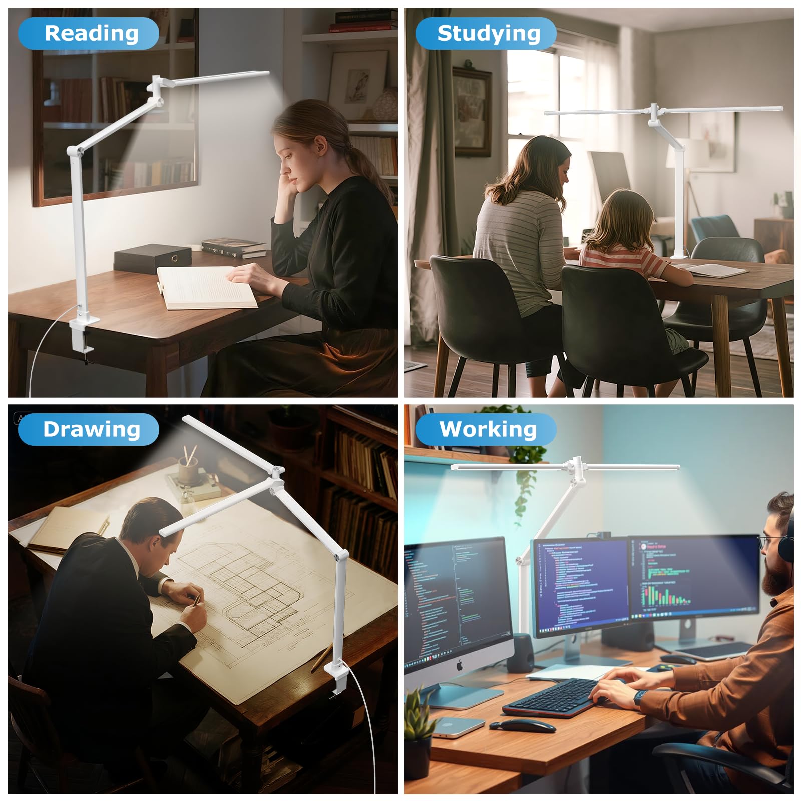 Airlonv 17-Inch LED Clamp Desk Lamp with Stepless Dimming