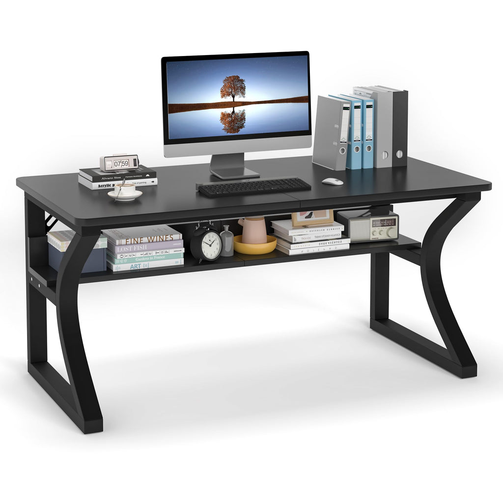 AZN Computer Desk with Storage Shelf, Home Office