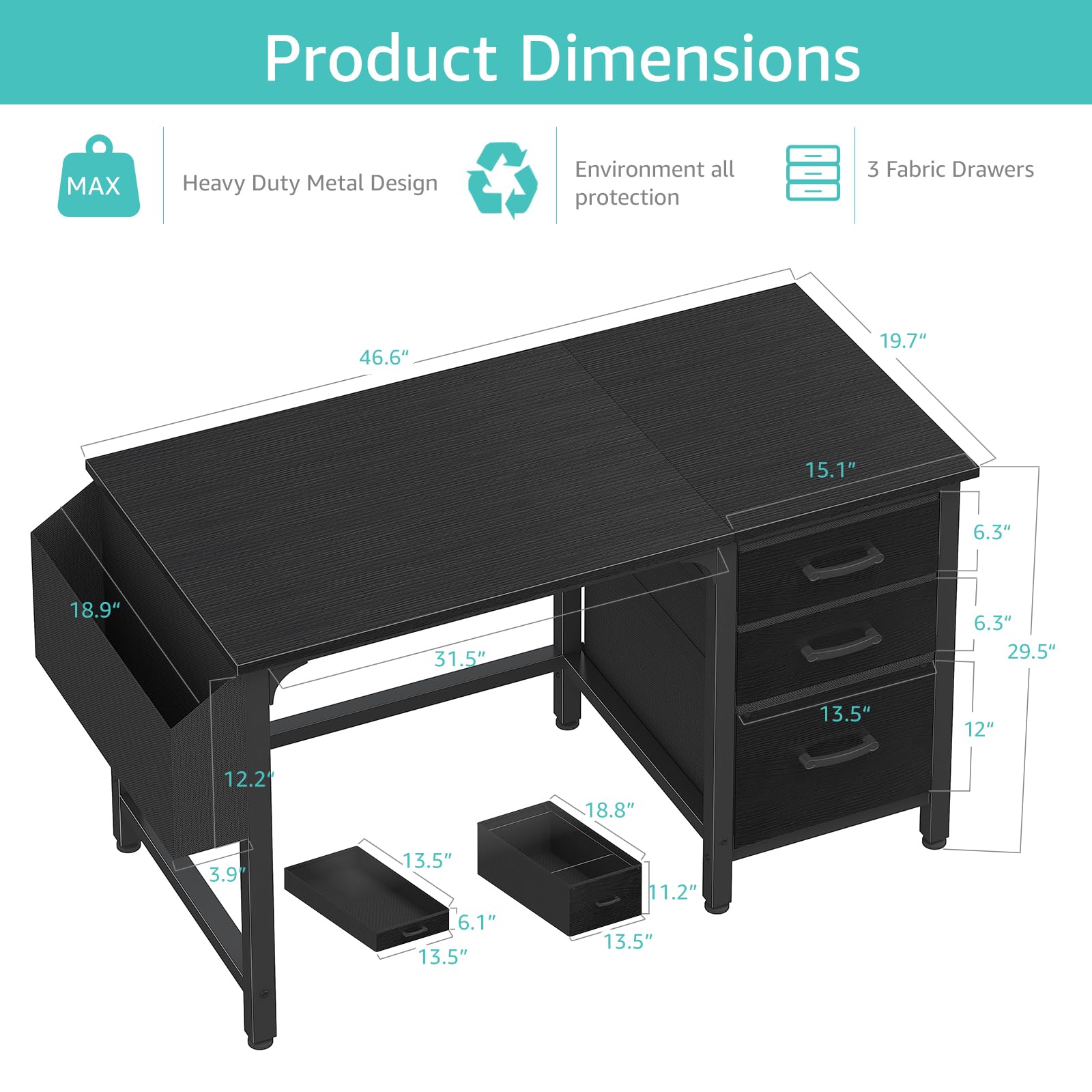 Lufeiya 47-Inch Computer Desk with File Drawers & Storage