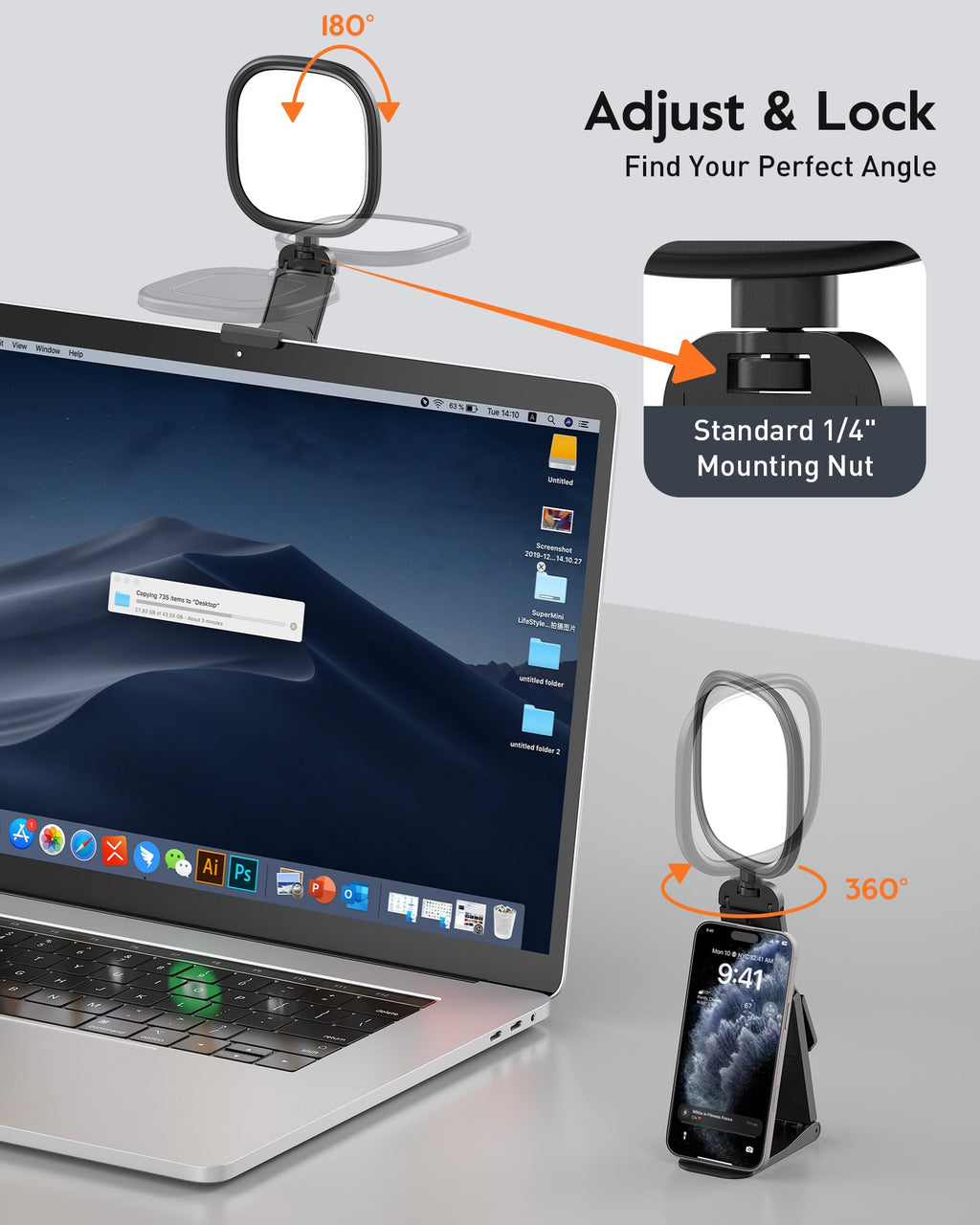 LitONES Webcam Ring Light with Screen-Safe Monitor Clip