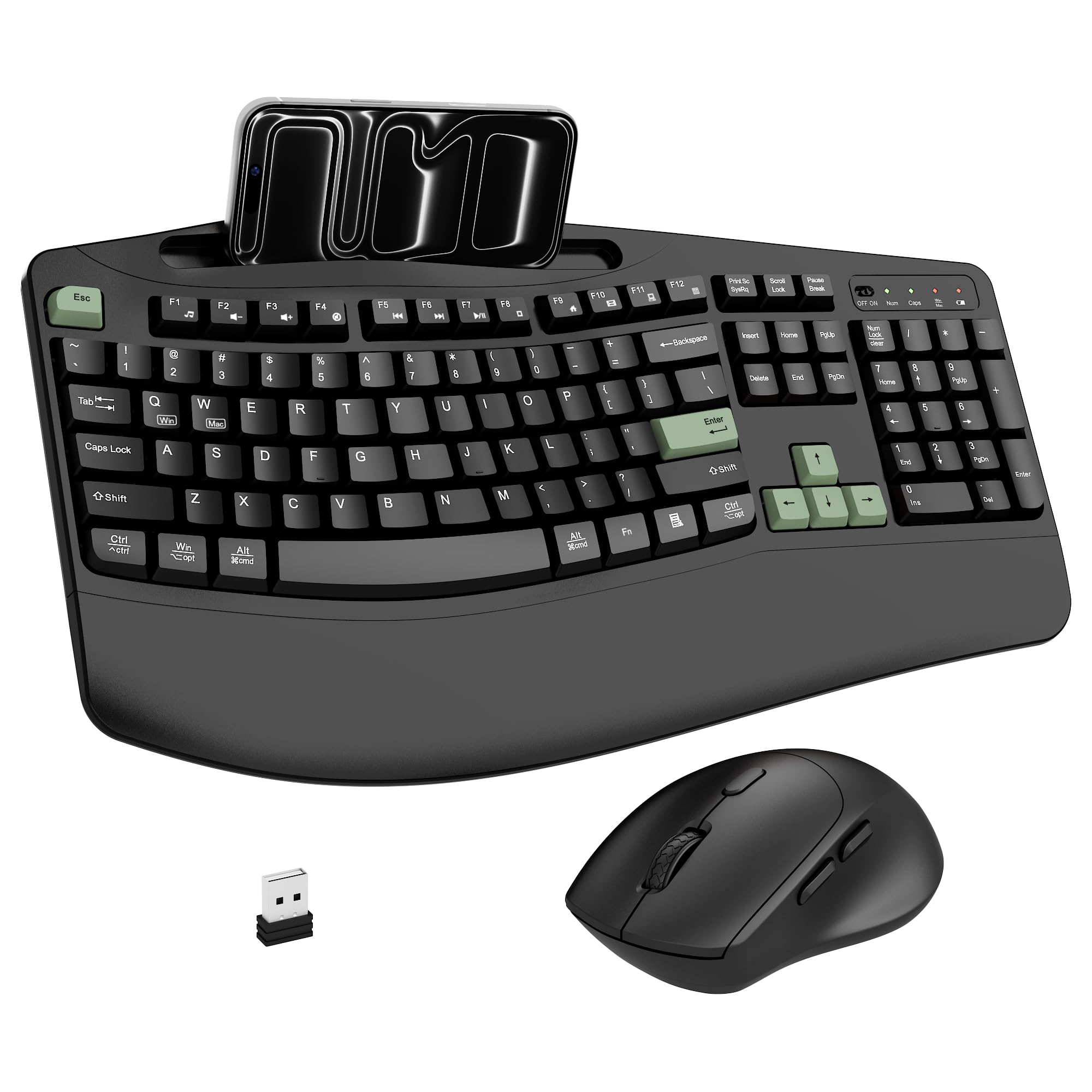 2.4G Wireless Ergonomic Keyboard & Silent Mouse Combo
