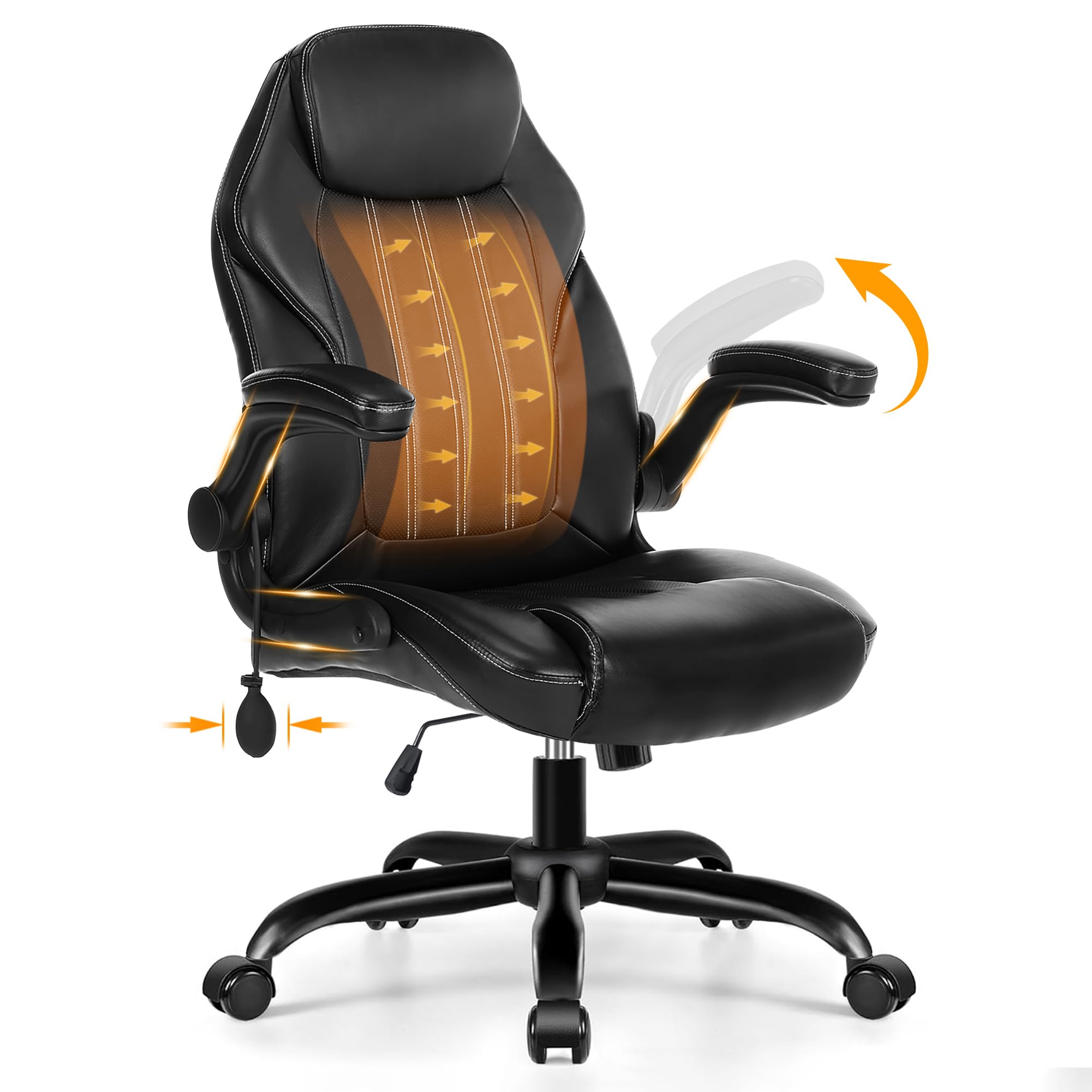 Ylzyxal Ergonomic PU Leather Office Chair with Lumbar Support