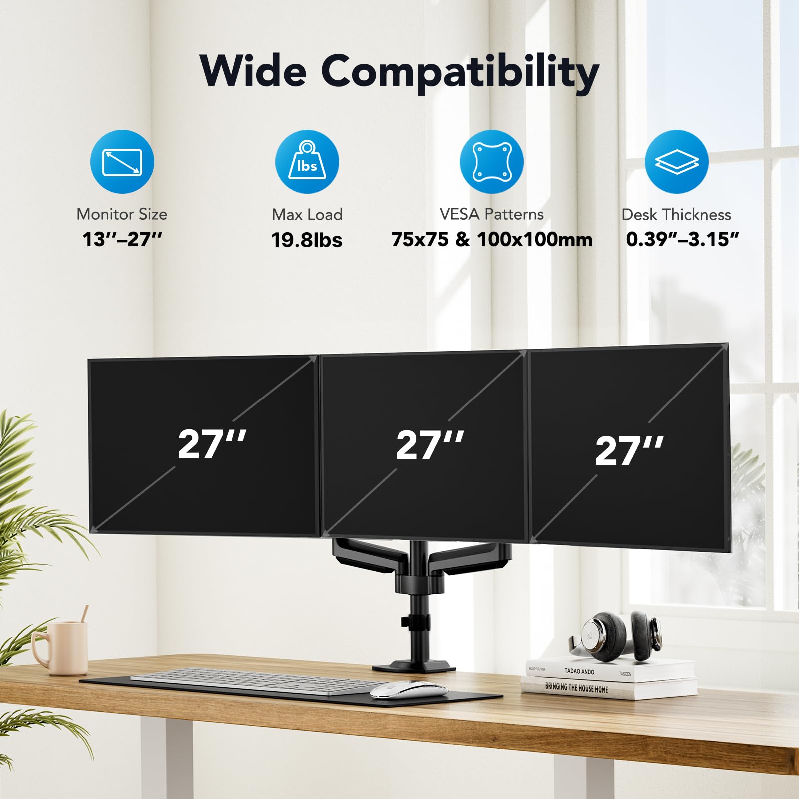HUANUO Triple Monitor Mount for 13-27 Inch Screens