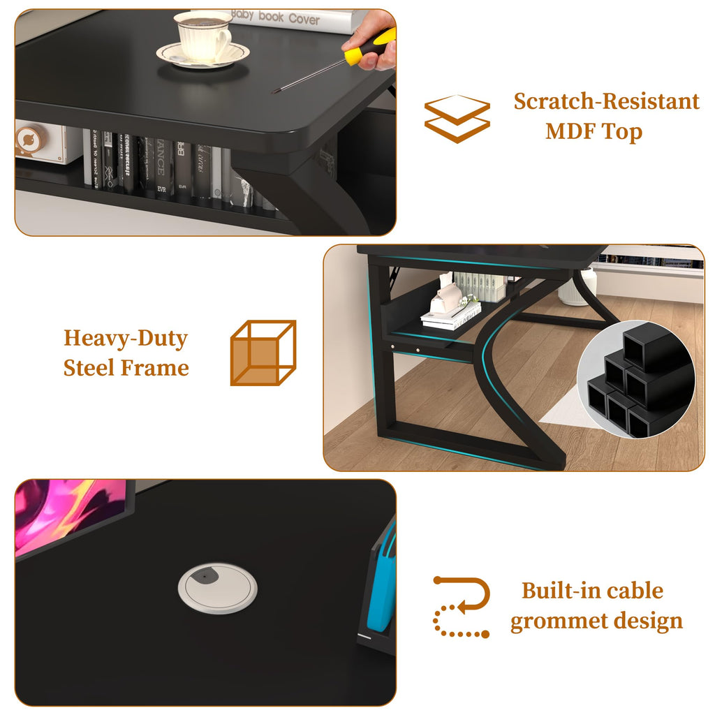 AZN Computer Desk with Storage Shelf, Home Office