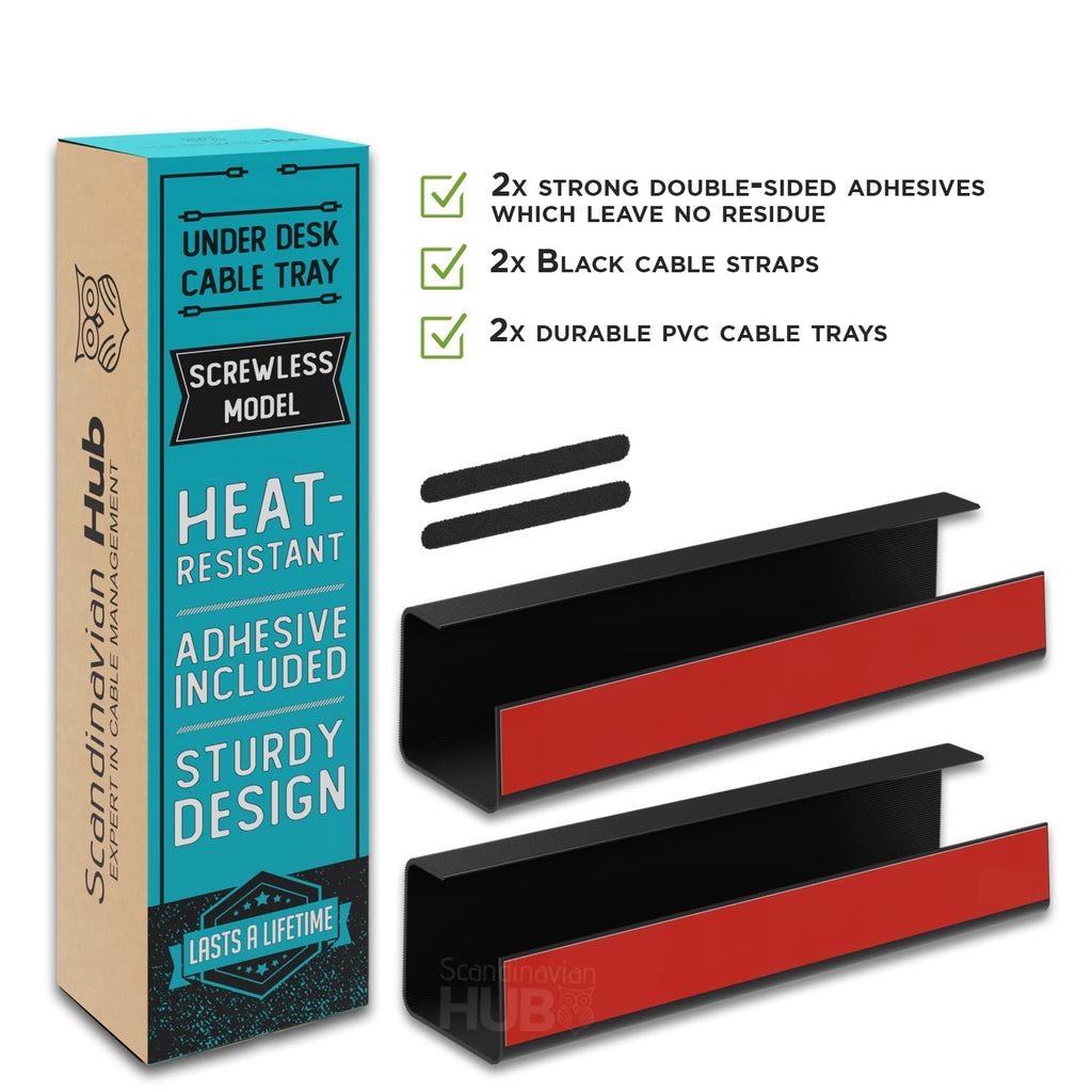 Scanfield 17-Inch Under-Desk Cable Management Tray 2-Pack