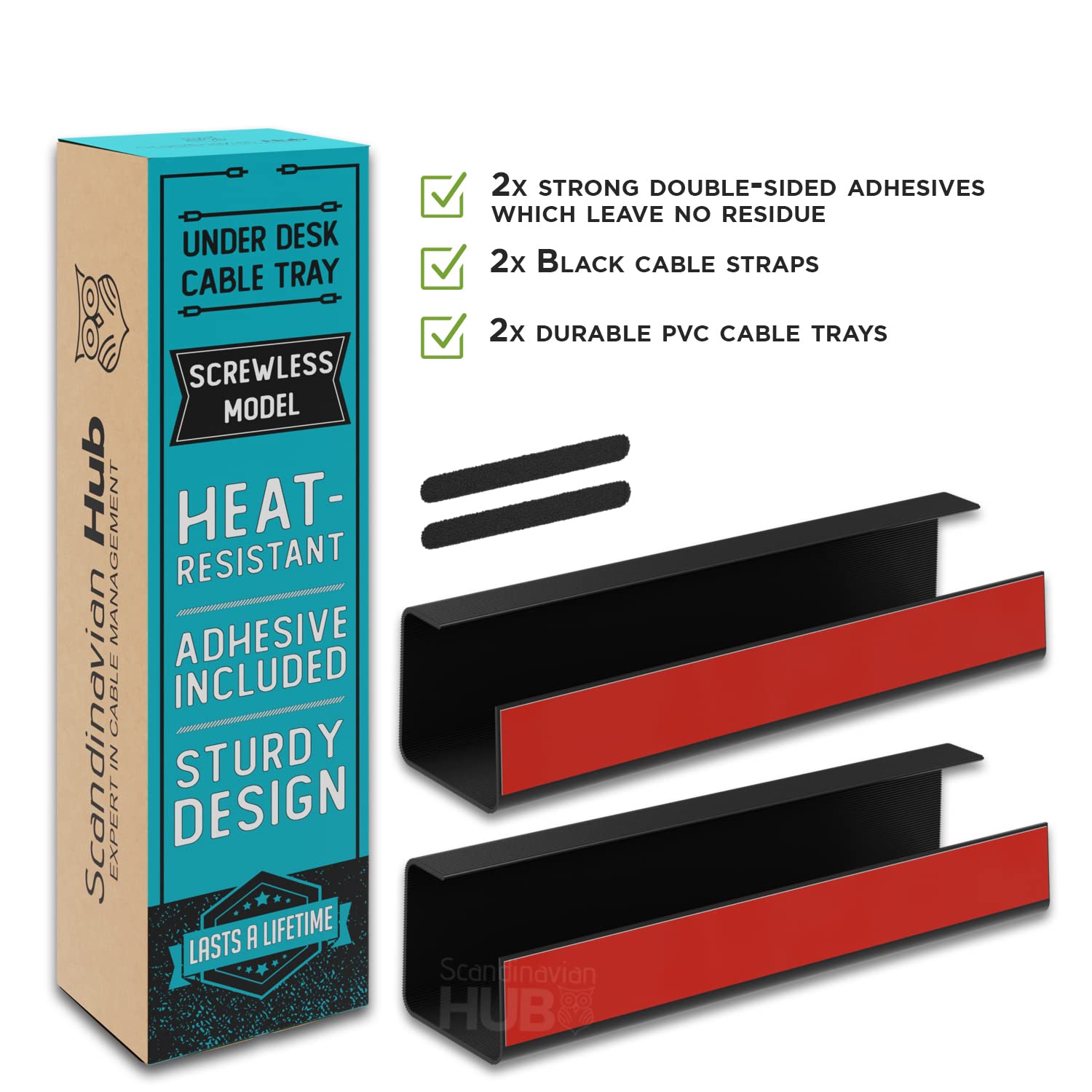 Scanfield 17-Inch Under-Desk Cable Management Tray 2-Pack