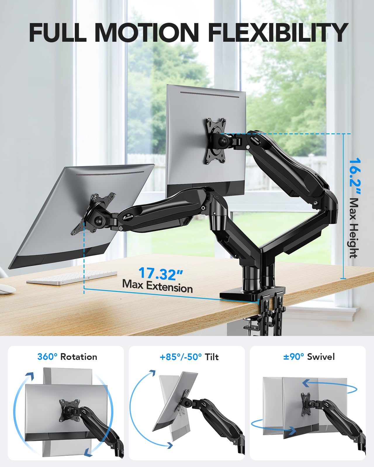 HUANUO Dual Monitor Stand for 13-32 Inch Screens