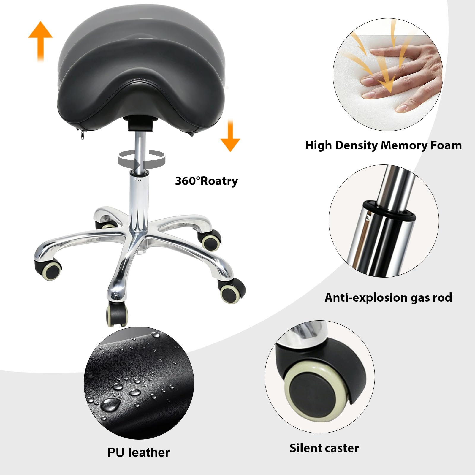 Viviange Adjustable Ergonomic Saddle Stool with Back Support