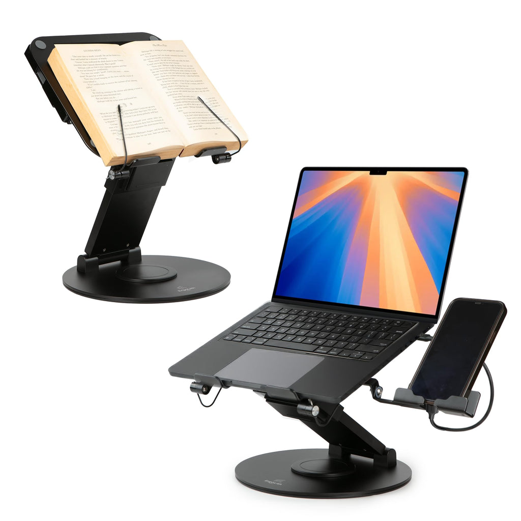 ErgoLith 3 in 1 Laptop Stand for Desk, Book Stand & Phone Holder, Sky Black
