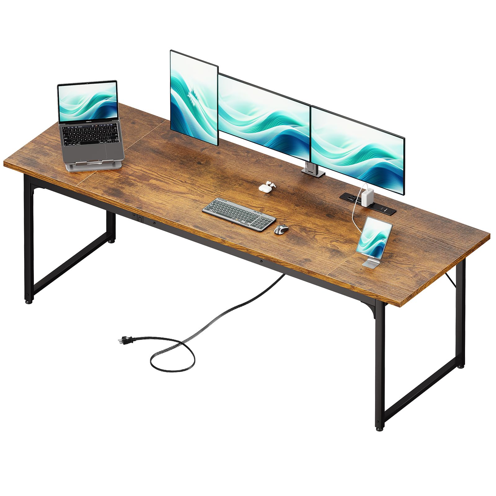 Coleshome Large Computer Desk with Built-In USB Ports