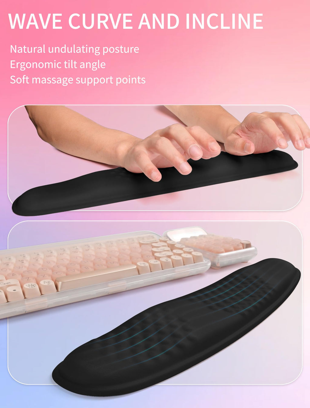 Hokafenle 2in1 Combination, Wave Keyboard Wrist Rest and Ergonomic Curvature Mouse Pad Wrist Support for Relieve Wrist Pain, Filled with Soft Cushion Memory Foam