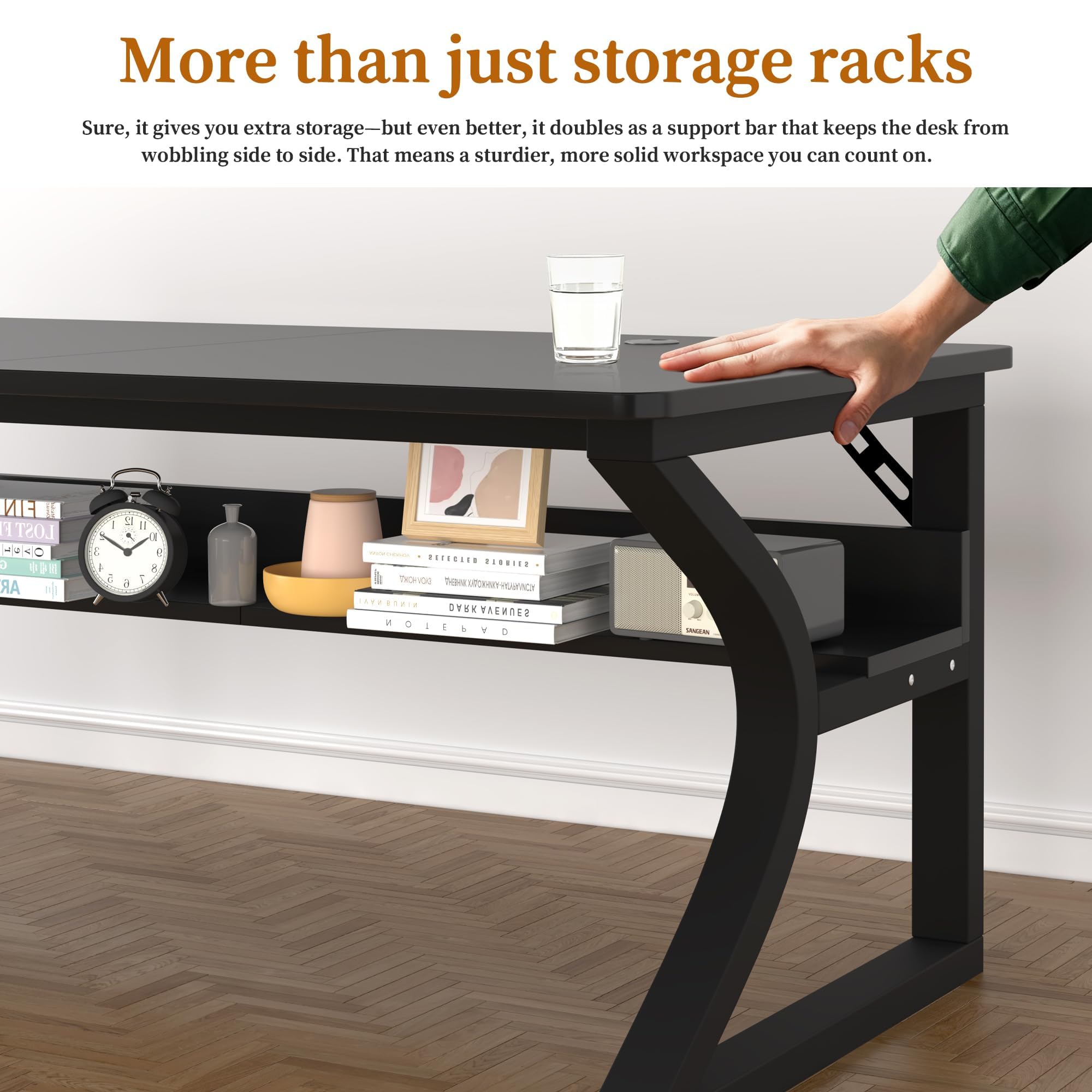 AZN Computer Desk with Storage Shelf, Home Office