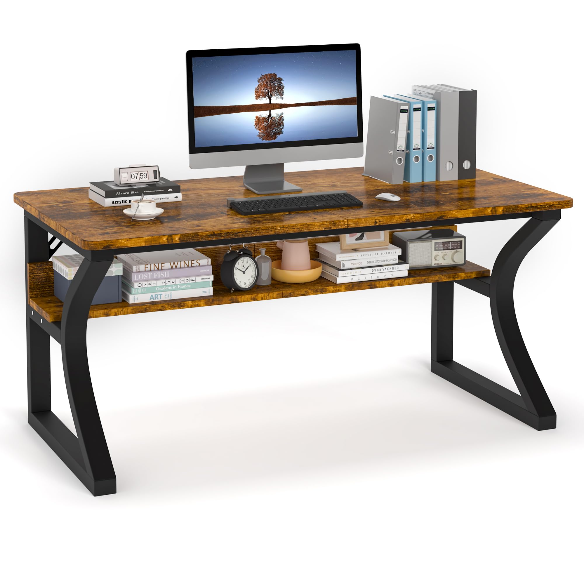 AZN Computer Desk with Storage Shelf for Home Office