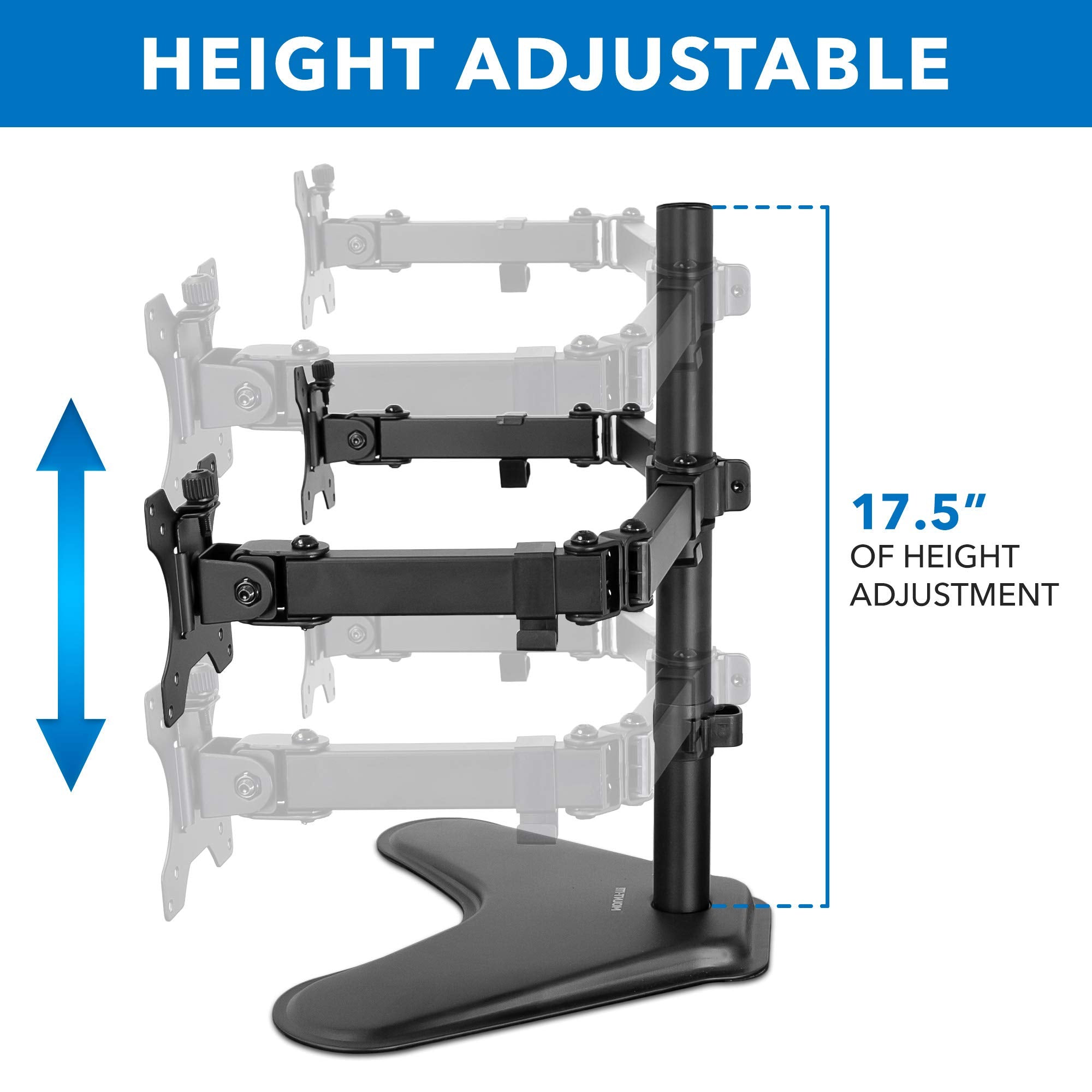 Mount-It! Dual Monitor Stand for Desk - Double Monitor Mount for 2 Screens up to 32 Inch and 17 Lbs - Free-Standing Base Swivel, Tilt, Rotates 360 Adjustable Arms - VESA Compatible High Grade Steel