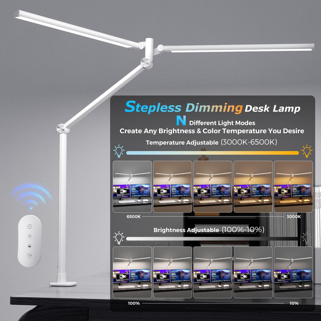 Airlonv 17-Inch LED Clamp Desk Lamp with Stepless Dimming
