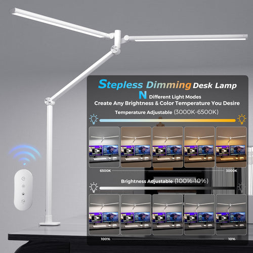Airlonv LED Desk Lamp with Clamp, 17" Stepless Dimming Light