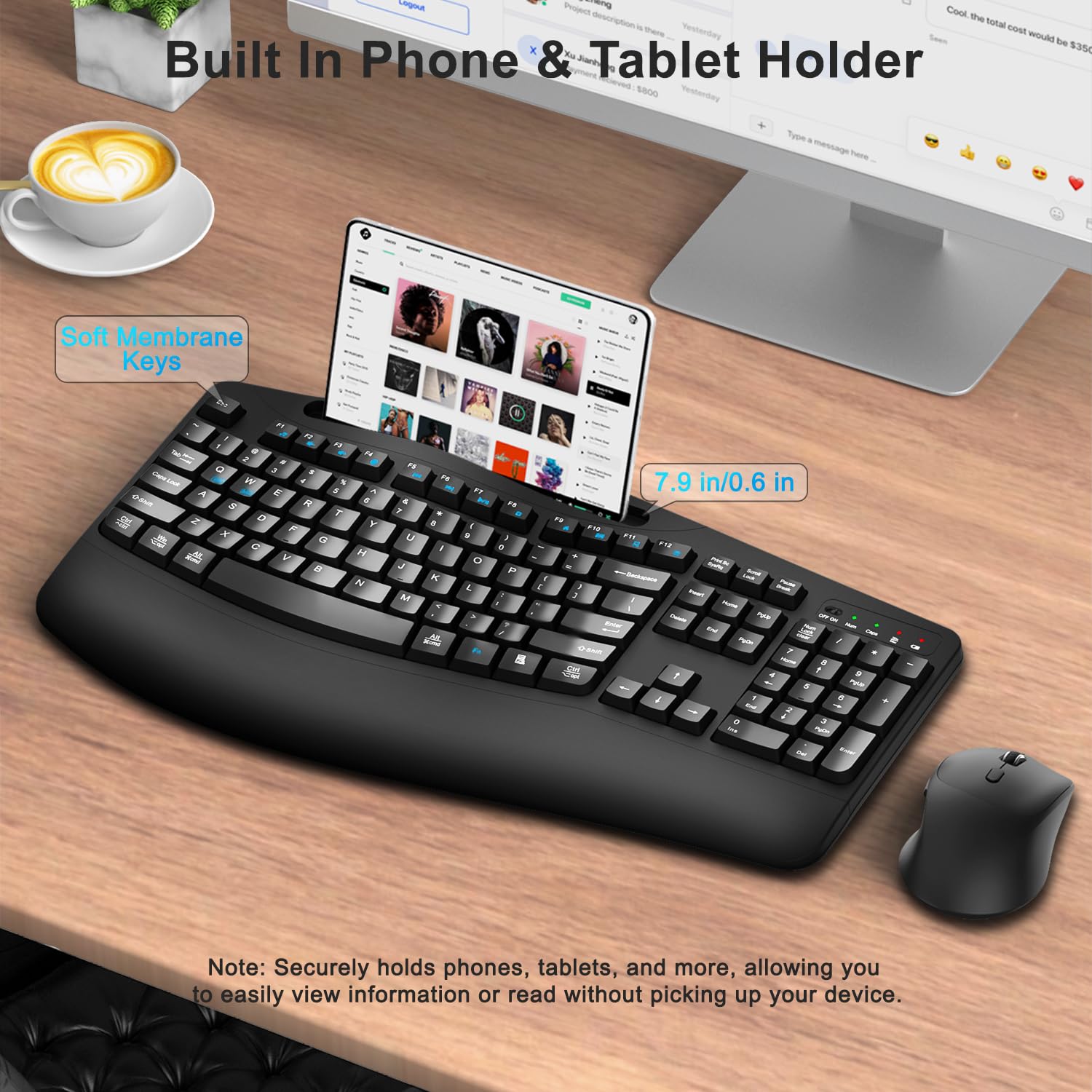 2.4G Wireless Ergonomic Keyboard & Silent Mouse Combo