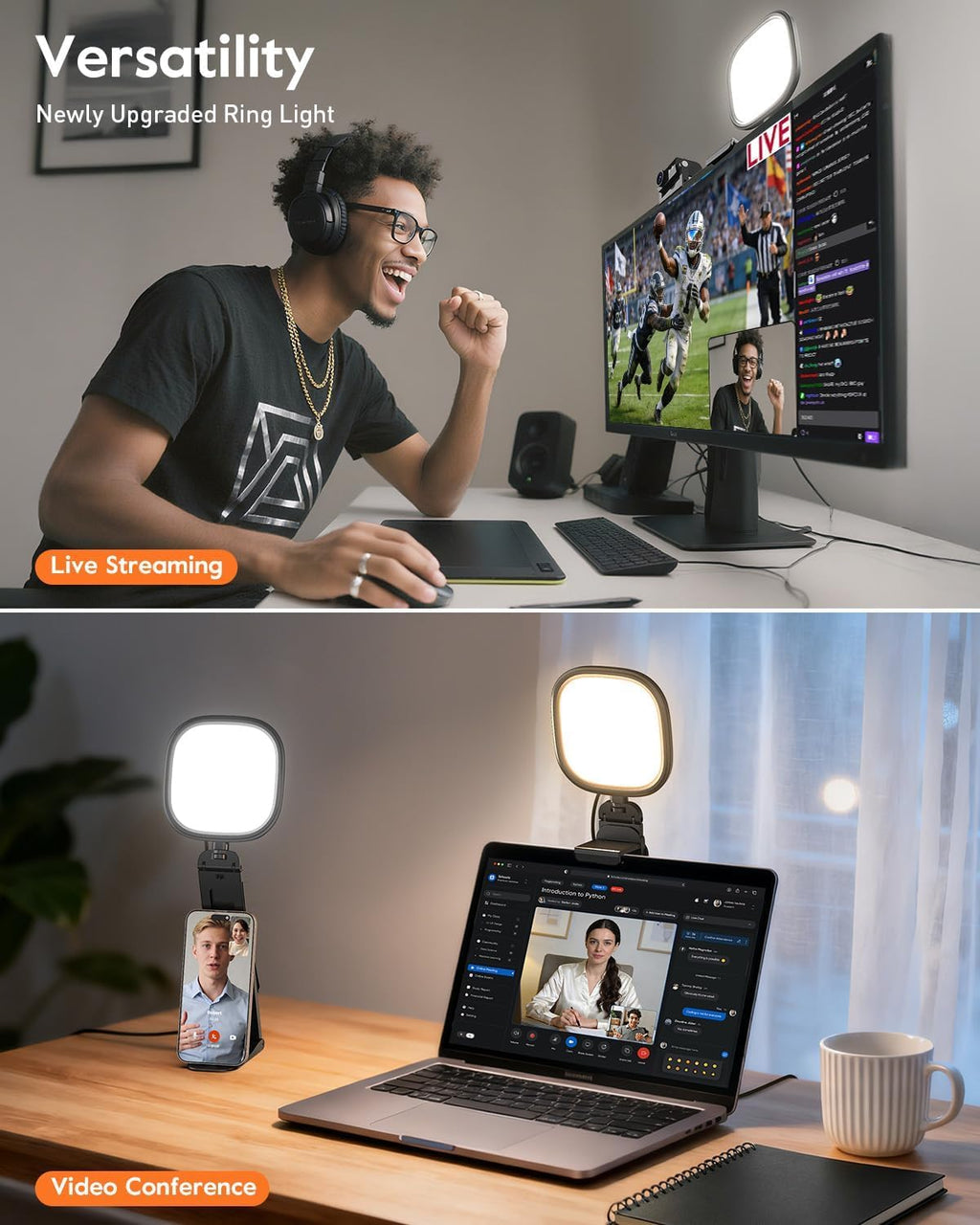 LitONES Webcam Ring Light with Screen-Safe Monitor Clip