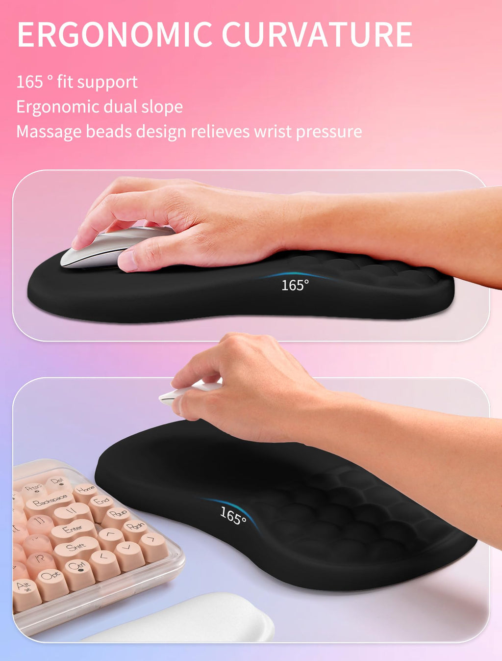 Hokafenle 2in1 Combination, Wave Keyboard Wrist Rest and Ergonomic Curvature Mouse Pad Wrist Support for Relieve Wrist Pain, Filled with Soft Cushion Memory Foam