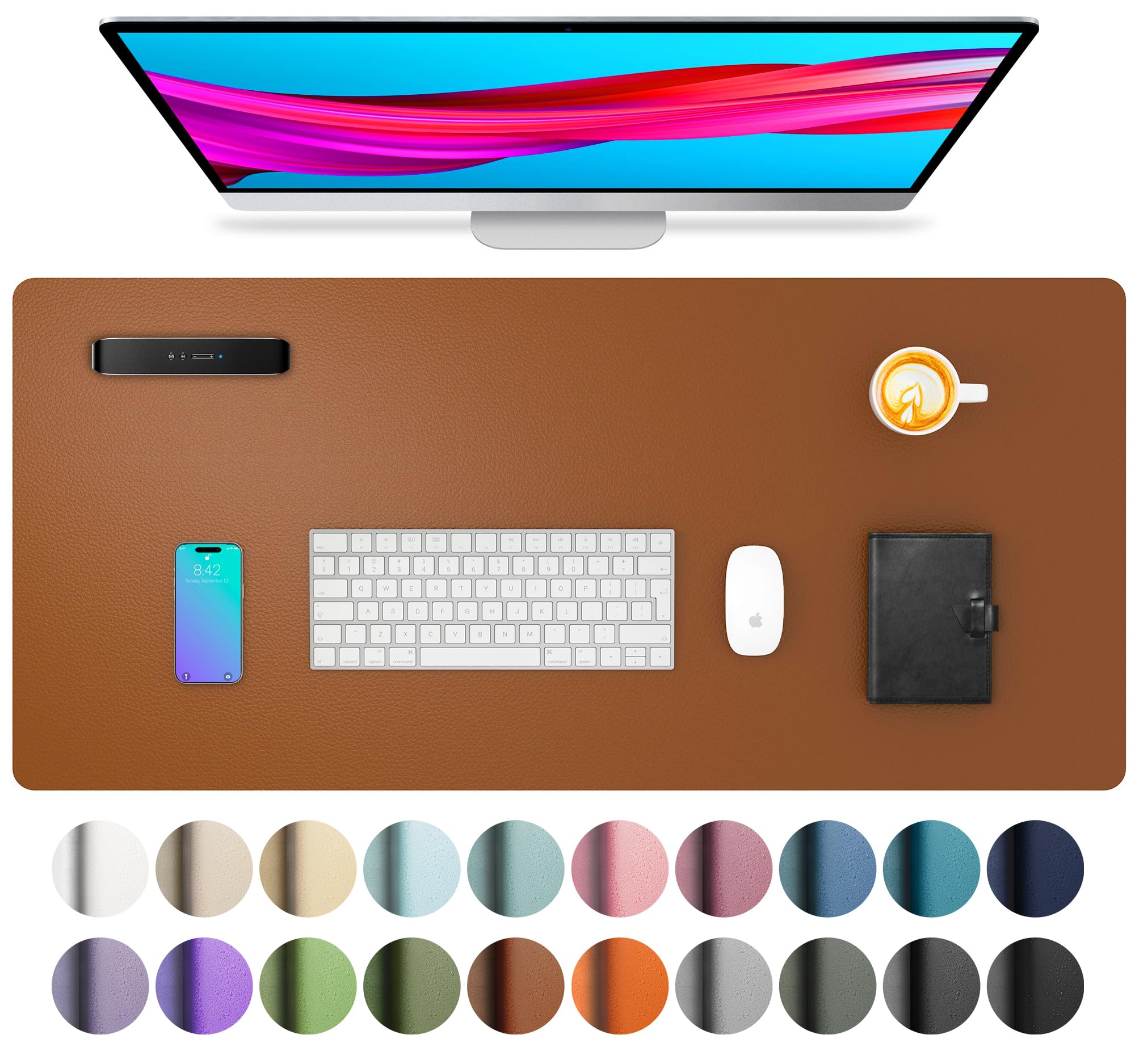 Waterproof PU Leather Desk Pad & Mouse Pad with Non-Slip Base