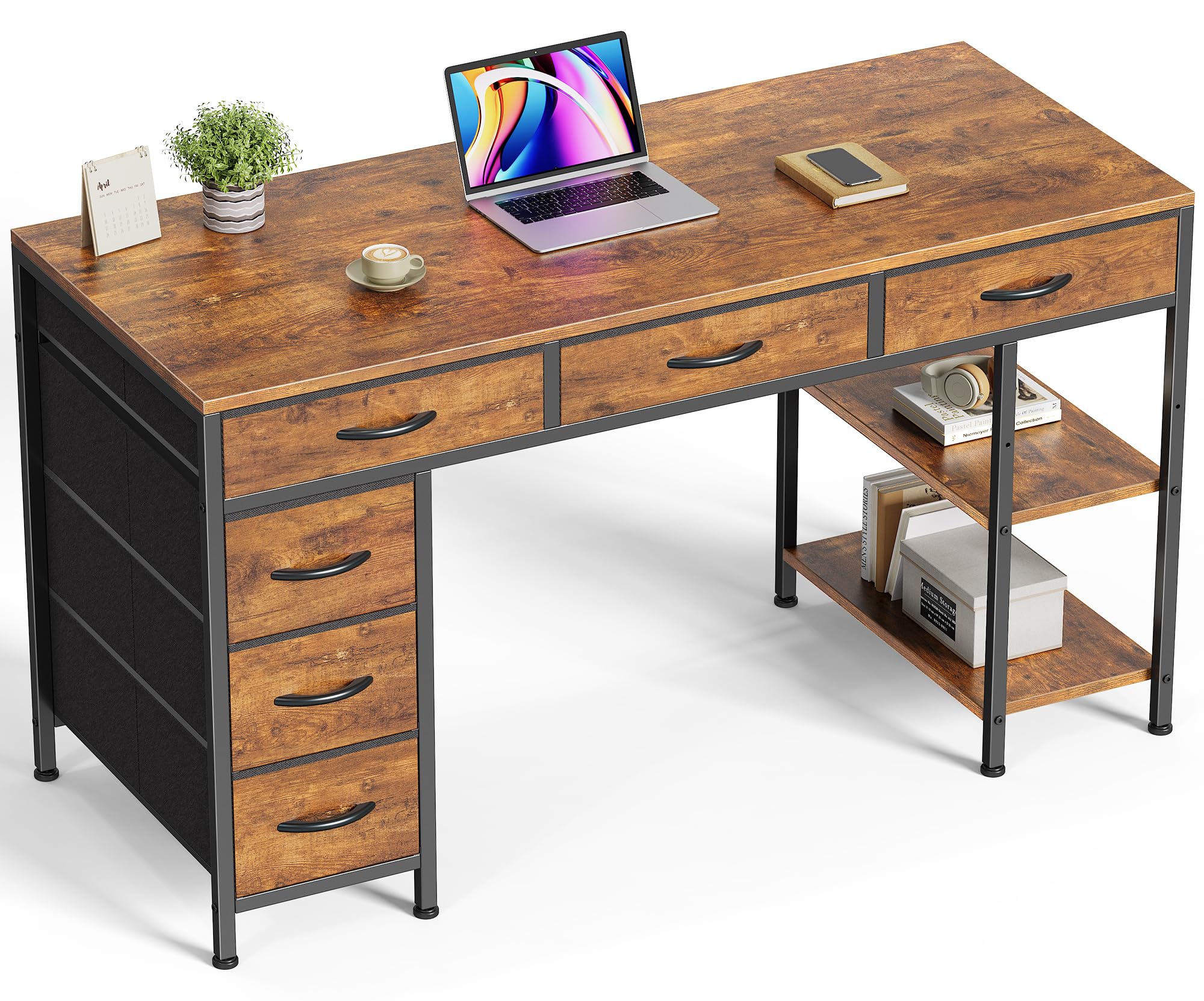 Huuger 6-Drawer Computer Desk with Reversible Storage