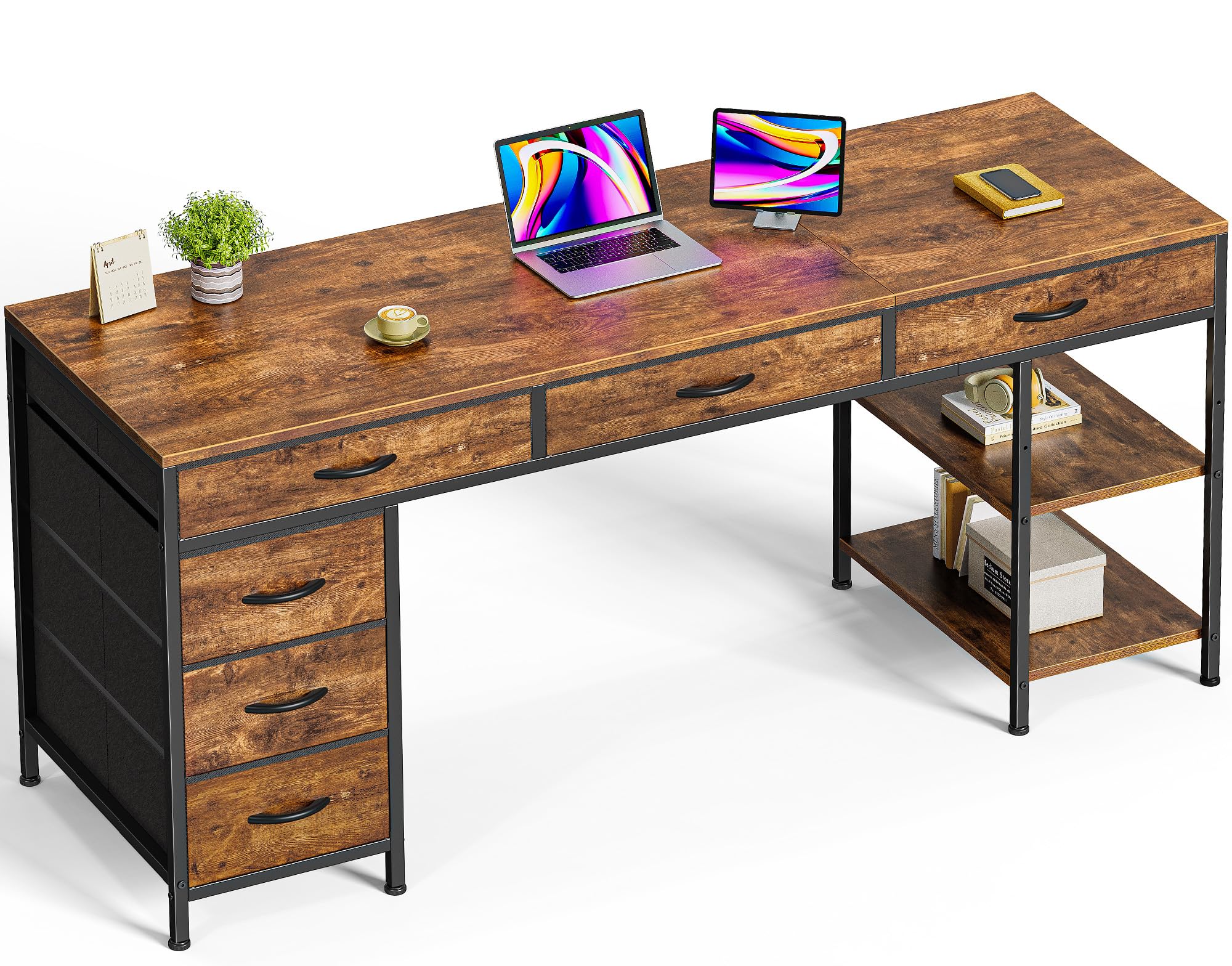 Huuger 6-Drawer Computer Desk with Reversible Storage