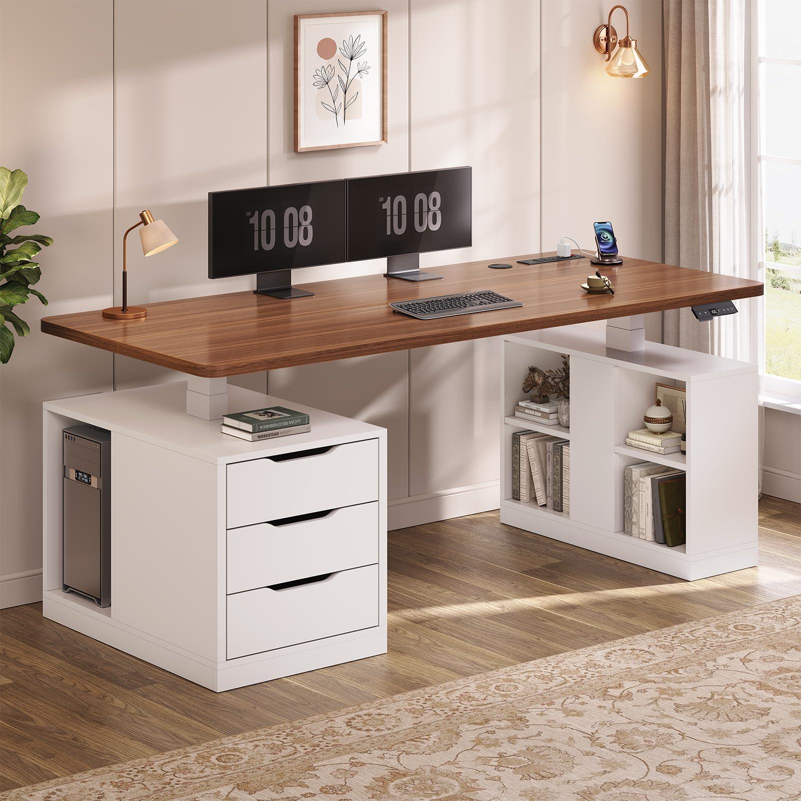 SEDETA 63-Inch Electric Standing Desk with Drawers & Shelves