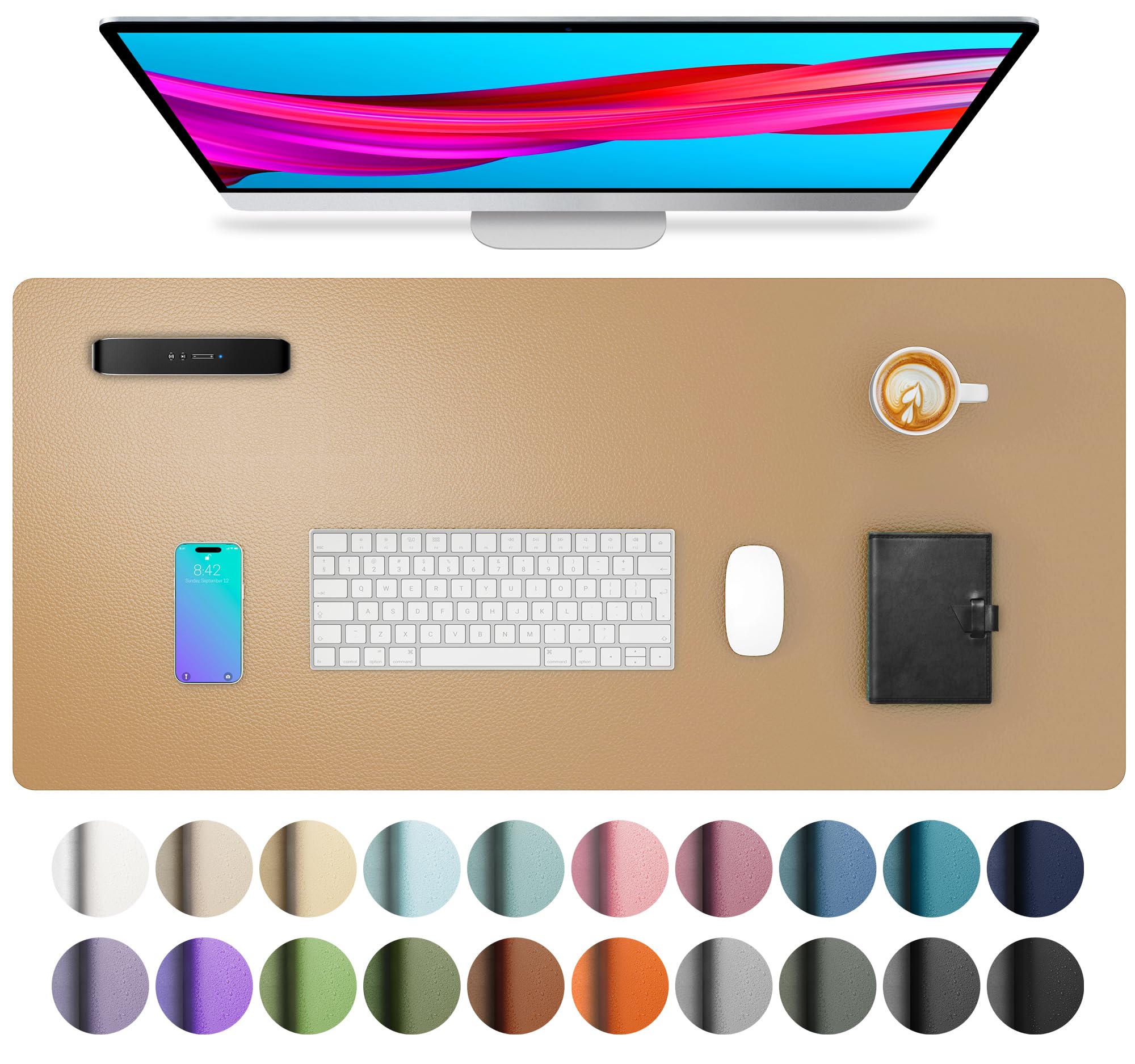Waterproof PU Leather Desk Pad & Mouse Pad with Non-Slip Base