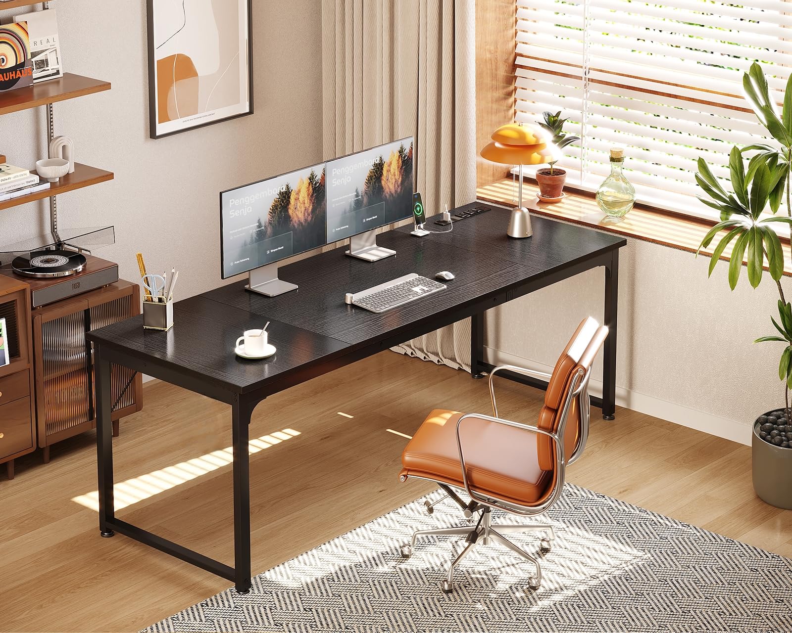 Coleshome Large Computer Desk with Built-In USB Ports