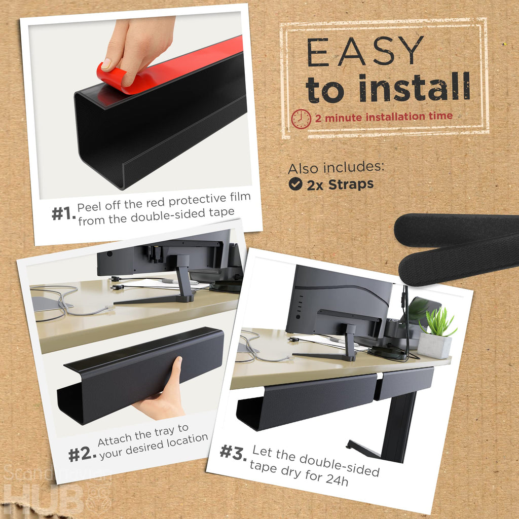 Scanfield 17-Inch Under-Desk Cable Management Tray 2-Pack