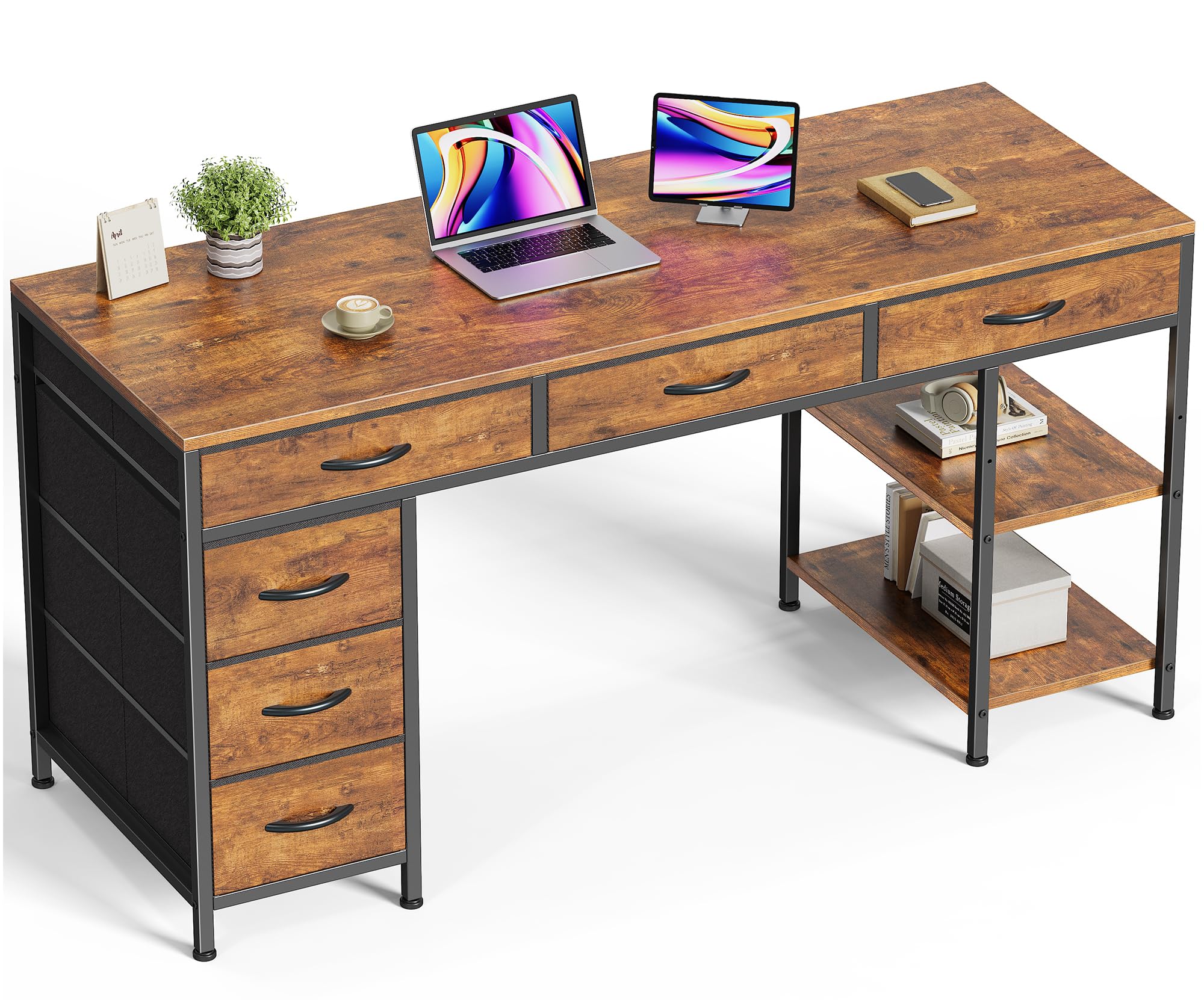 Huuger 6-Drawer Computer Desk with Reversible Storage