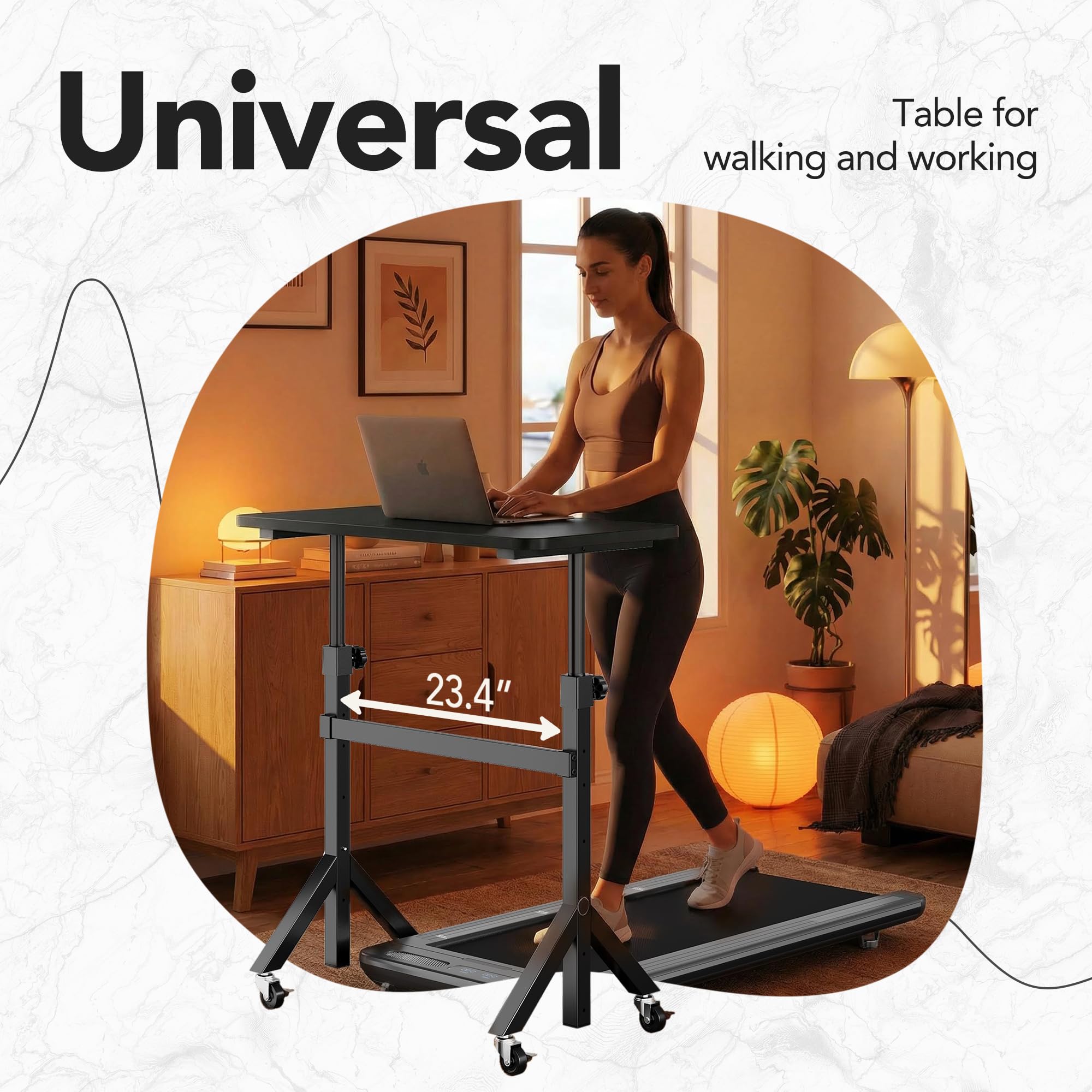 HUANUO Portable Standing Desk Adjustable Height, Mobile Stand Up Desk for Walking Pad and Treadmill, Rolling Computer Table with Wheels, 31.5"x15.75" Height 28"-46"