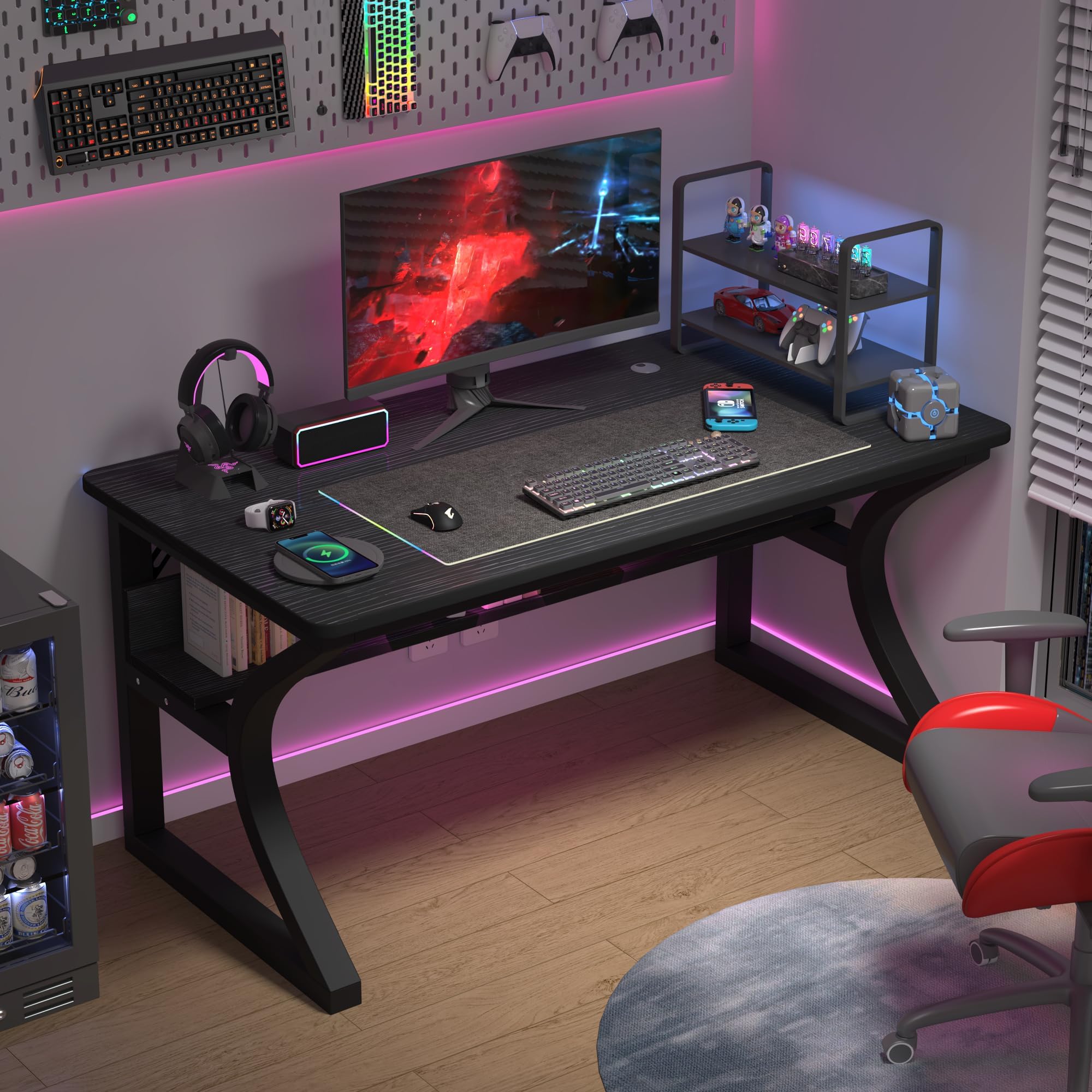 AZN Computer Desk with Storage Shelf, Home Office
