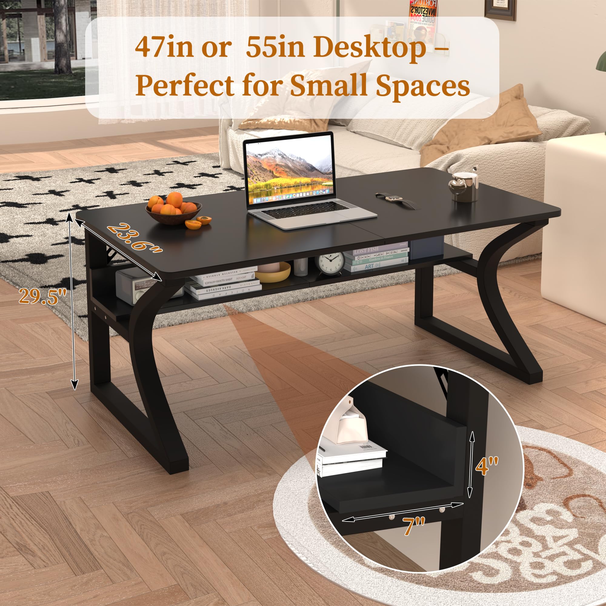 AZN Computer Desk with Storage Shelf, Home Office