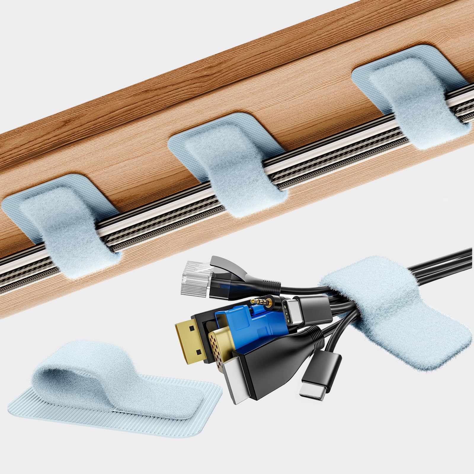 Under-Desk Cable Management Organizer with Adjustable Ties