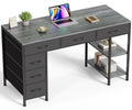 Huuger Computer Desk with 6 Drawers, Office Desk with Shelves, Reversible Gaming Desk, Corner Desk with Storage, Work for Home Office, Study, Living Room