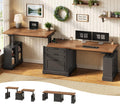 SEDETA Farmhouse Electric Standing Desk, 63" Height Adjustable Computer Desk with 3 Drawers, Storage Shelves, Power Outlets, Wood Home Office Stand up Desk for Work, Study, Writing