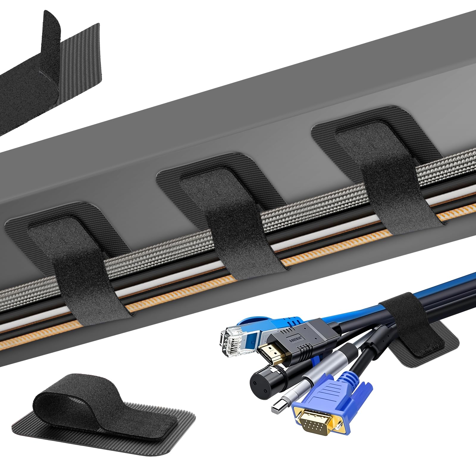 Under-Desk Cable Management Organizer with Adjustable Ties