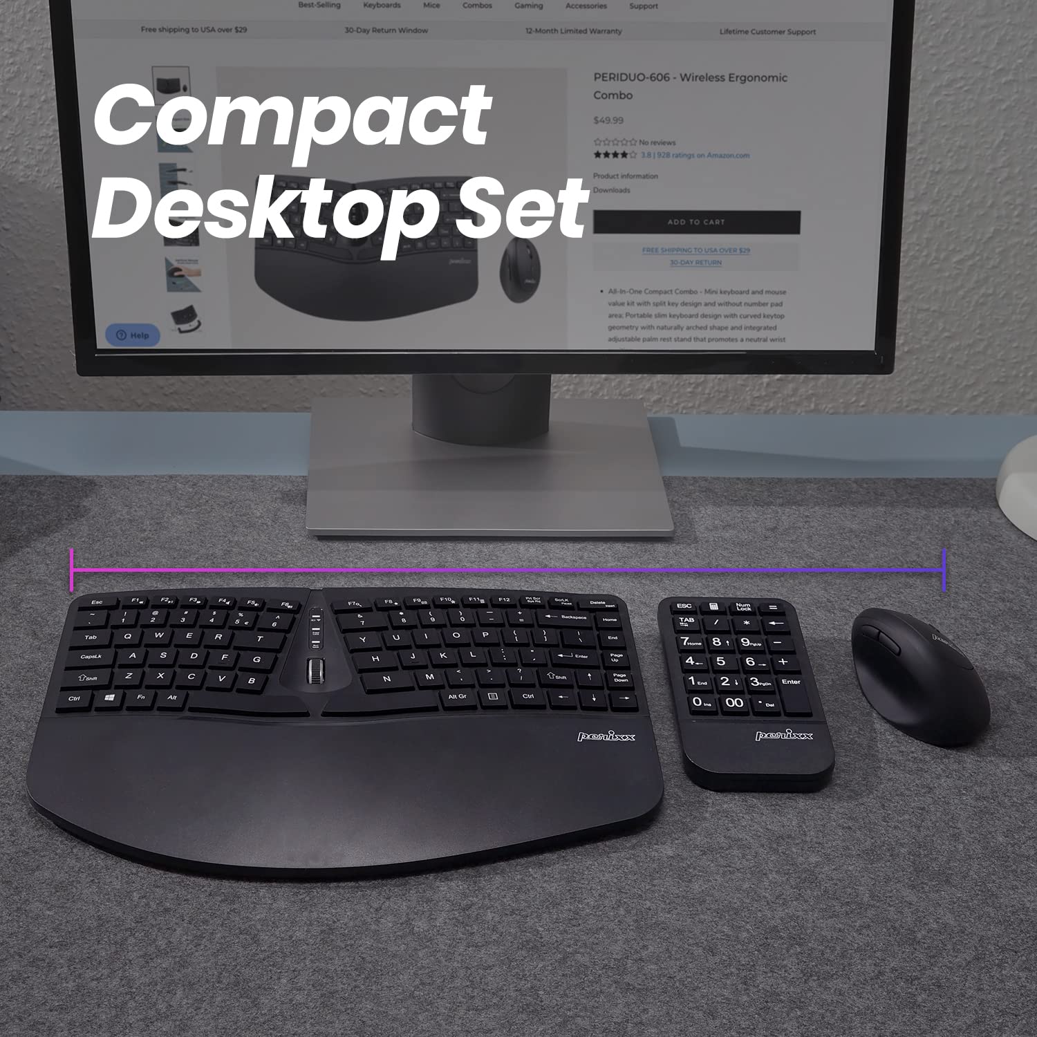 Perixx PERIDUO-406, Wired Mini Ergonomic Split Keyboard and Vertical Mouse Combo