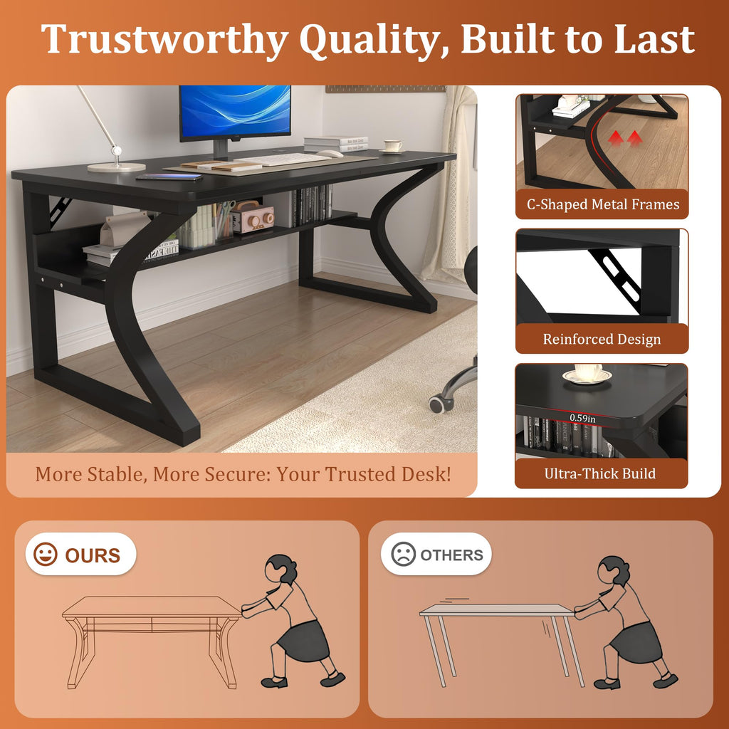 AZN Computer Desk with Storage Shelf, Home Office
