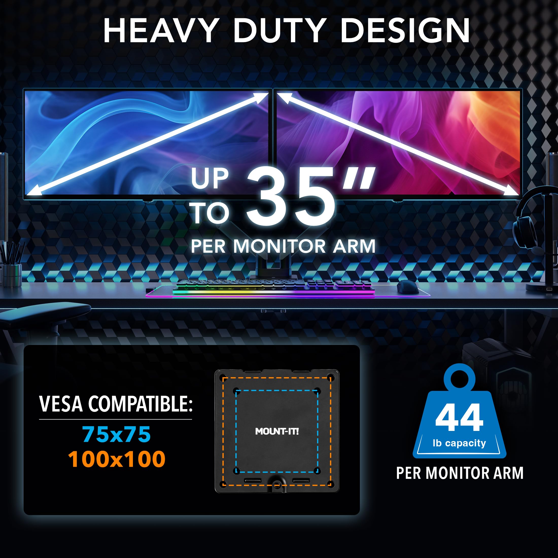 Mount-It! Heavy-Duty Dual Monitor Arm for 35-Inch Screens