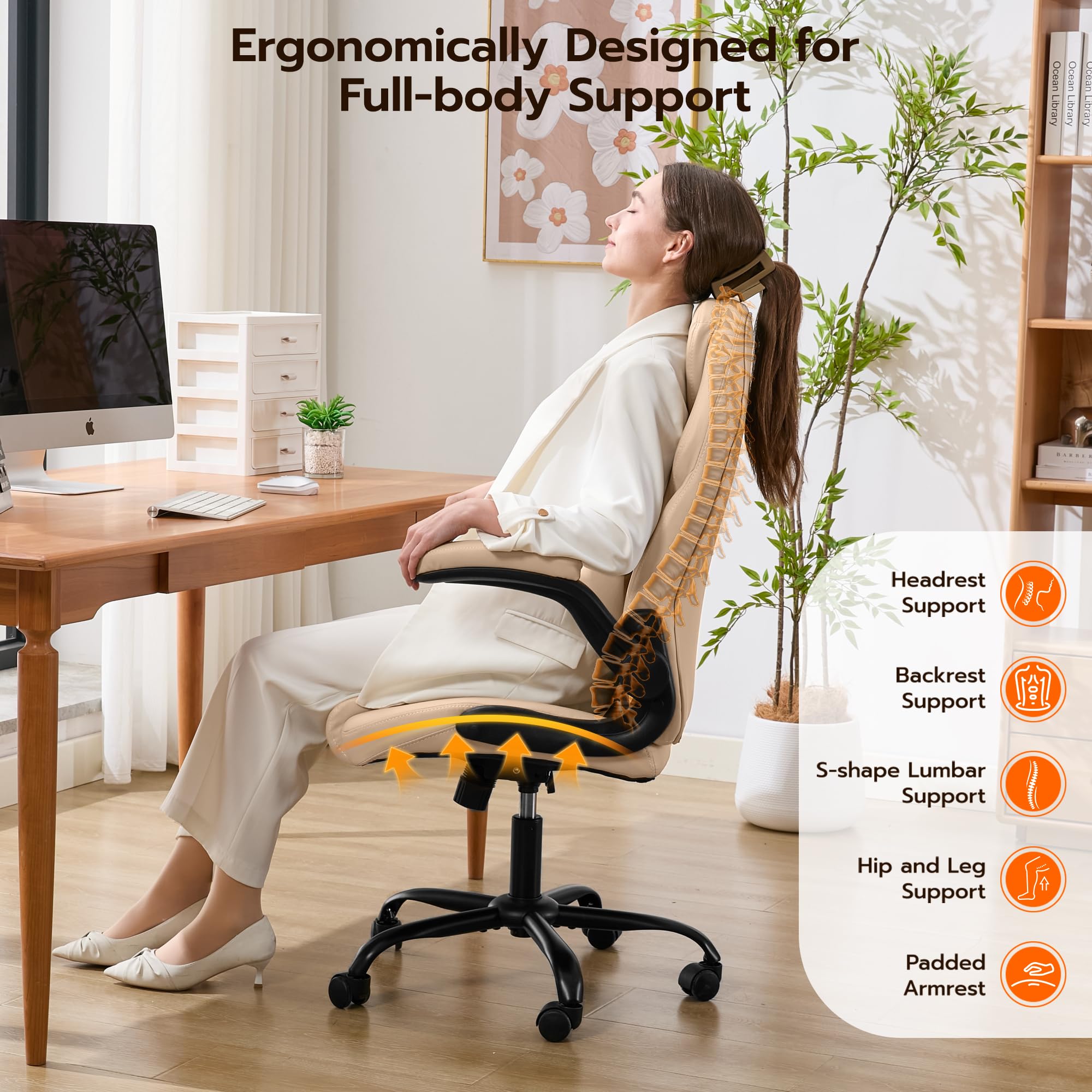 Ylzyxal Ergonomic PU Leather Office Chair with Lumbar Support