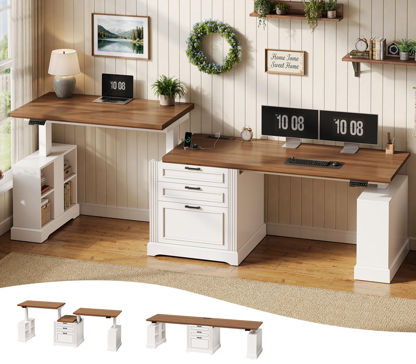SEDETA 63-Inch Electric Standing Desk with Drawers & Shelves