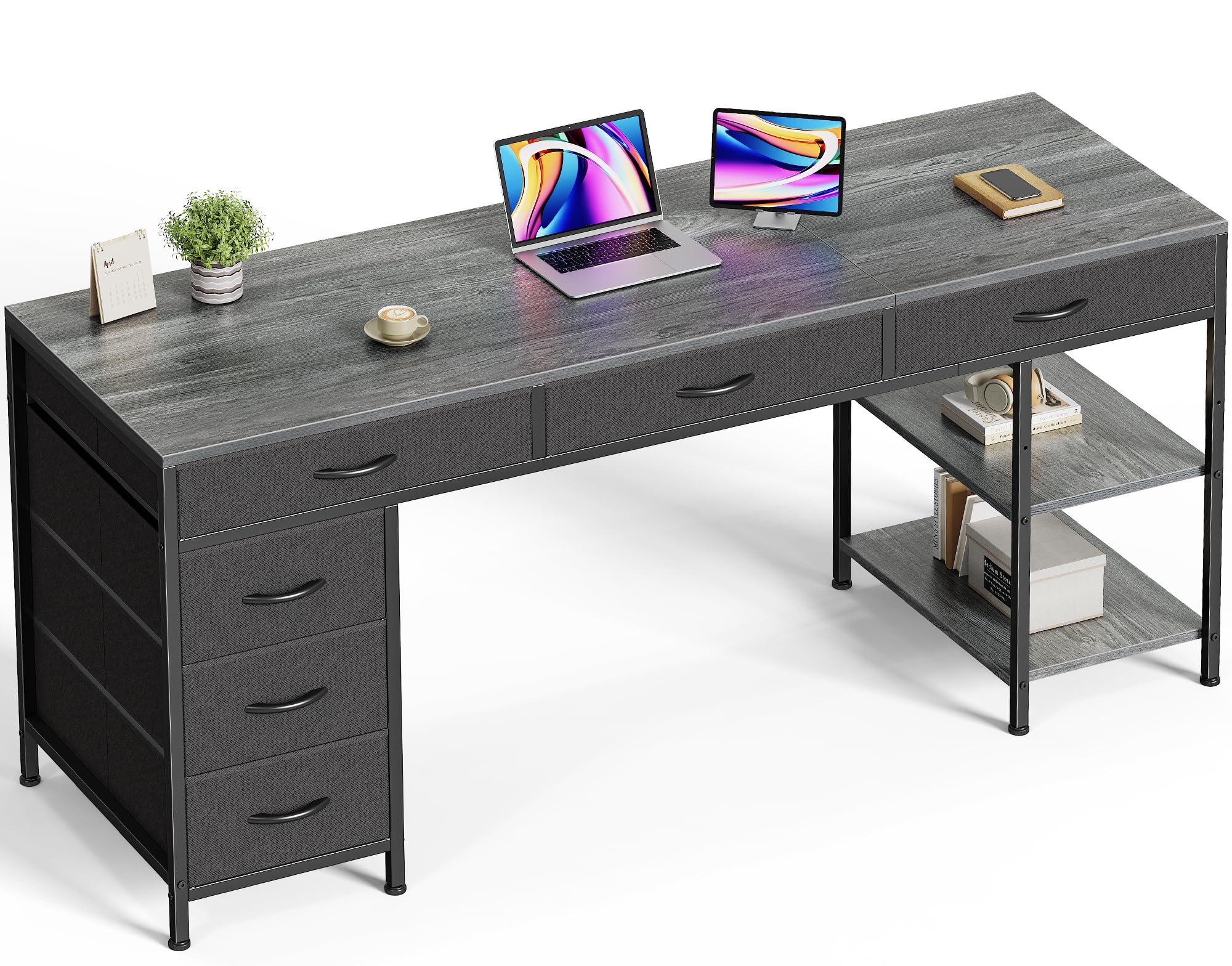 Huuger 6-Drawer Computer Desk with Reversible Storage