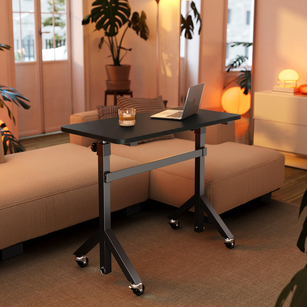 HUANUO Portable Standing Desk Adjustable Height, Mobile Stand Up Desk for Walking Pad and Treadmill, Rolling Computer Table with Wheels, 31.5"x15.75" Height 28"-46"