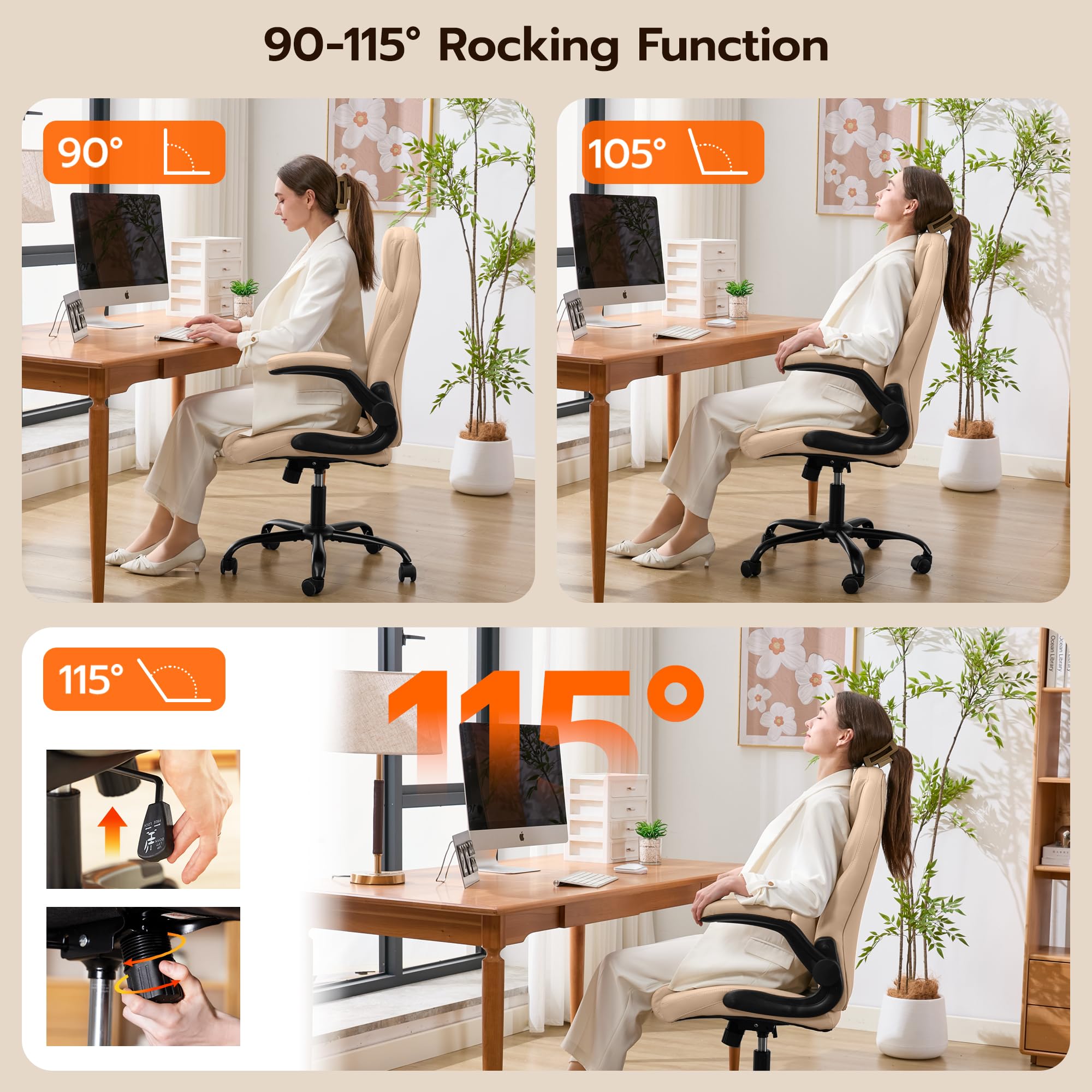 Ylzyxal Ergonomic PU Leather Office Chair with Lumbar Support