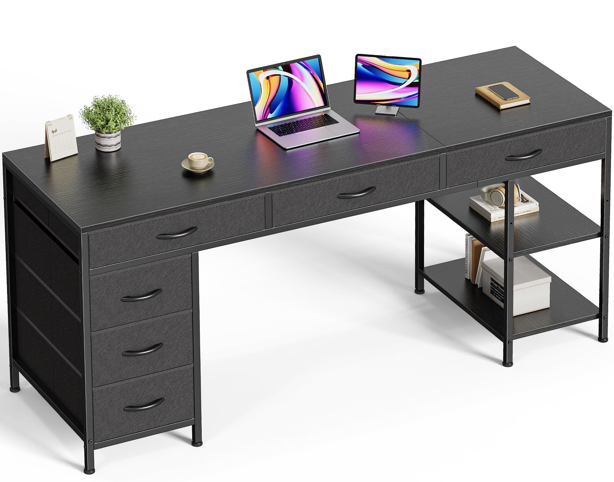 Huuger 6-Drawer Computer Desk with Reversible Storage