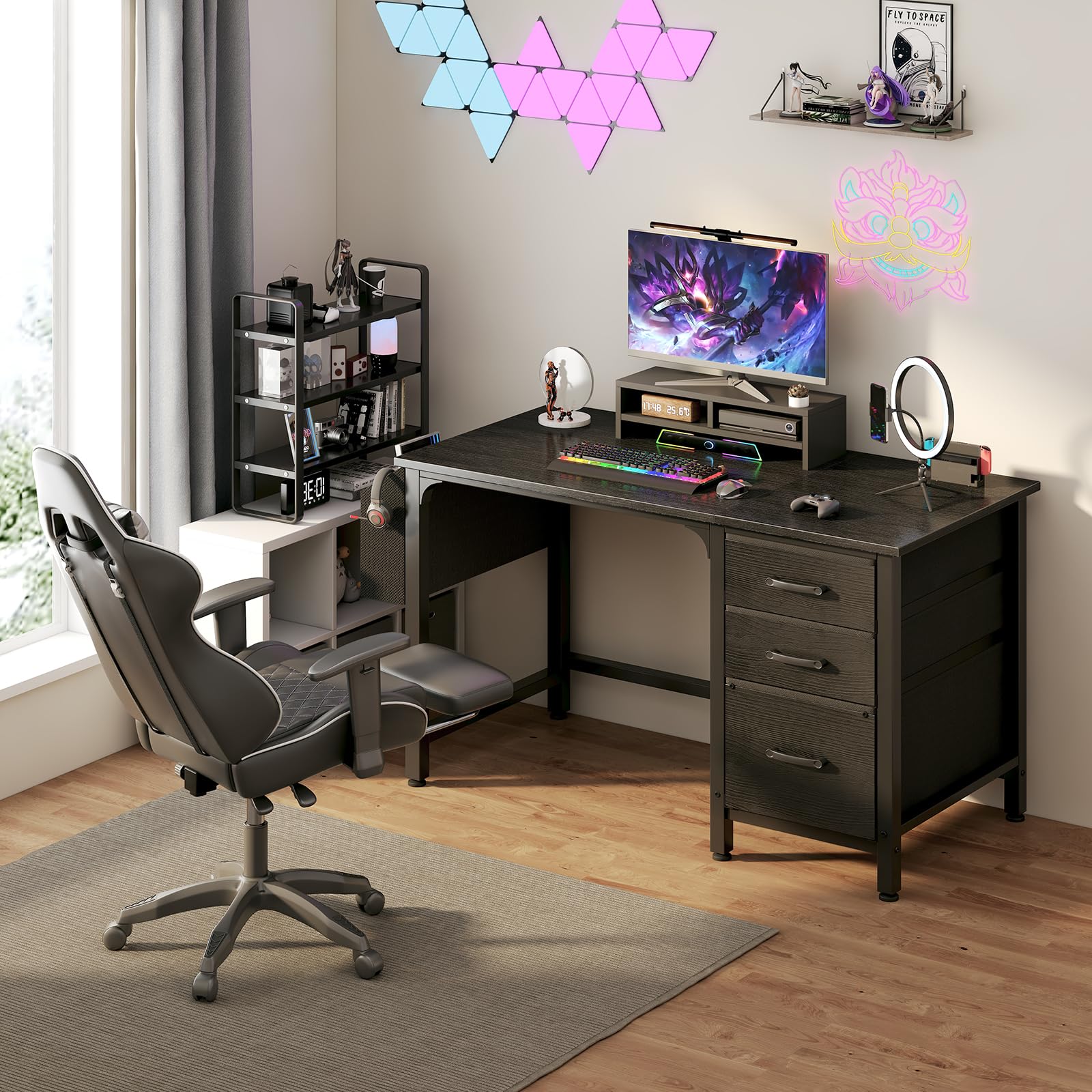 Lufeiya 47-Inch Computer Desk with File Drawers & Storage