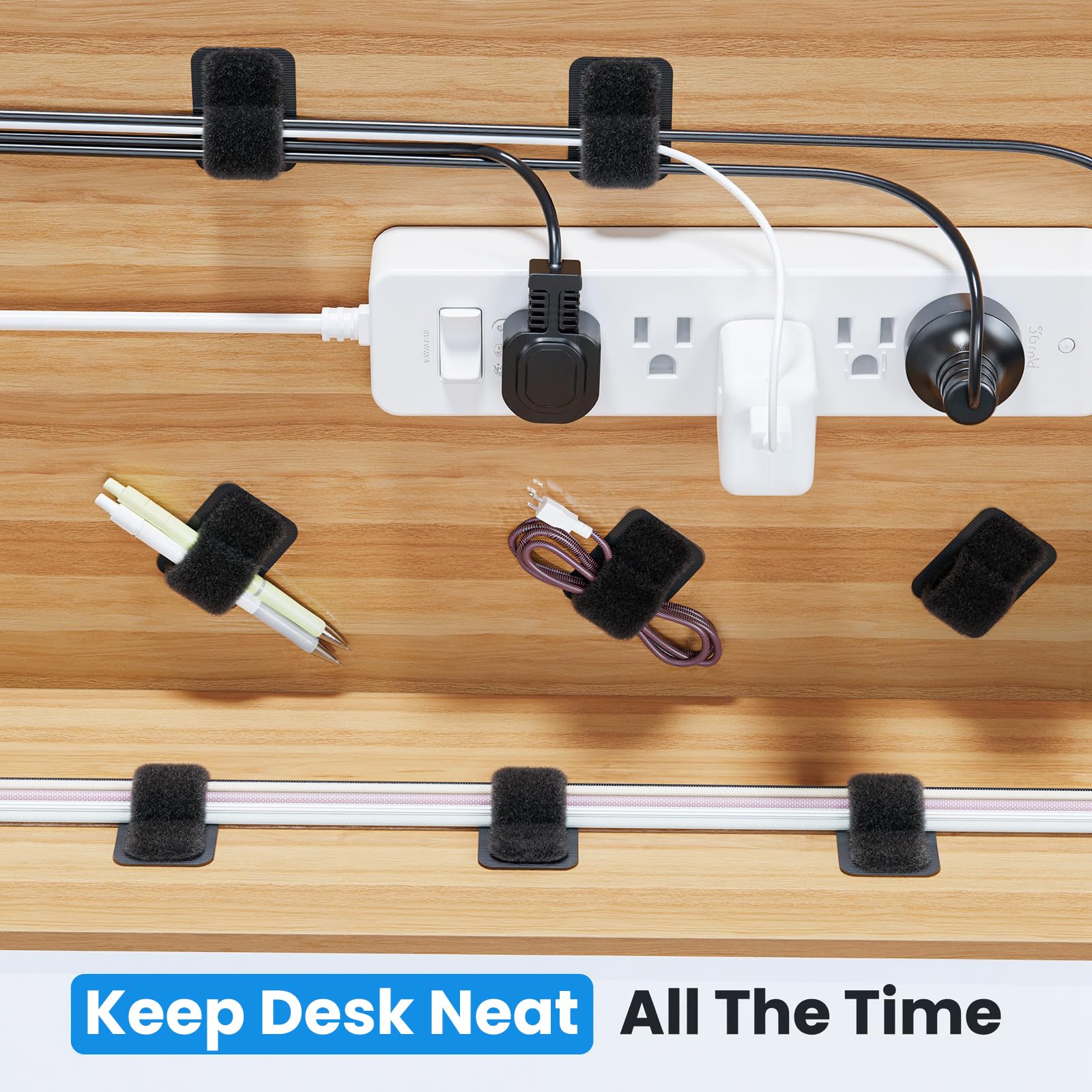 Under-Desk Cable Management Organizer with Adjustable Ties
