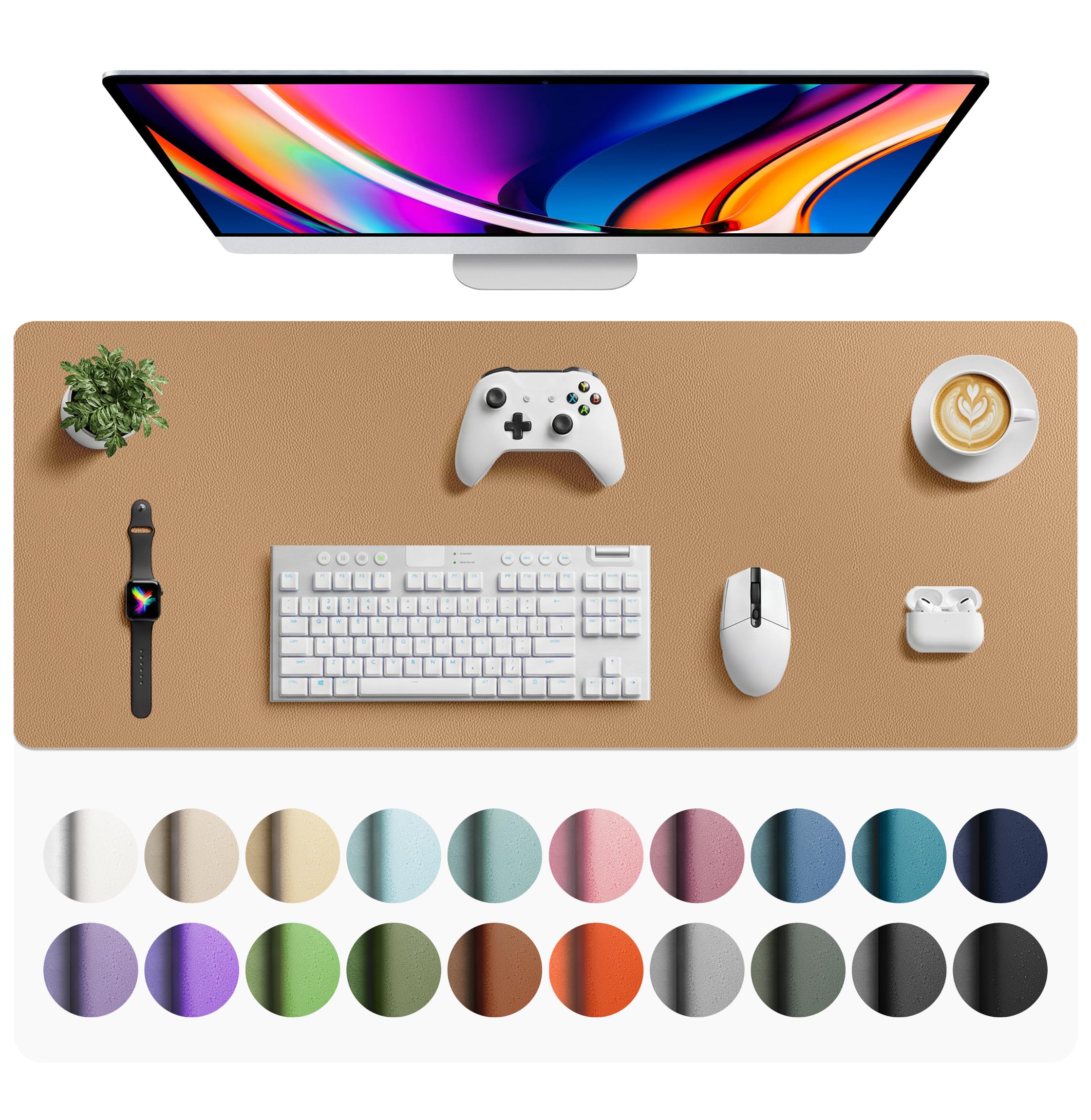Waterproof PU Leather Desk Pad & Mouse Pad with Non-Slip Base